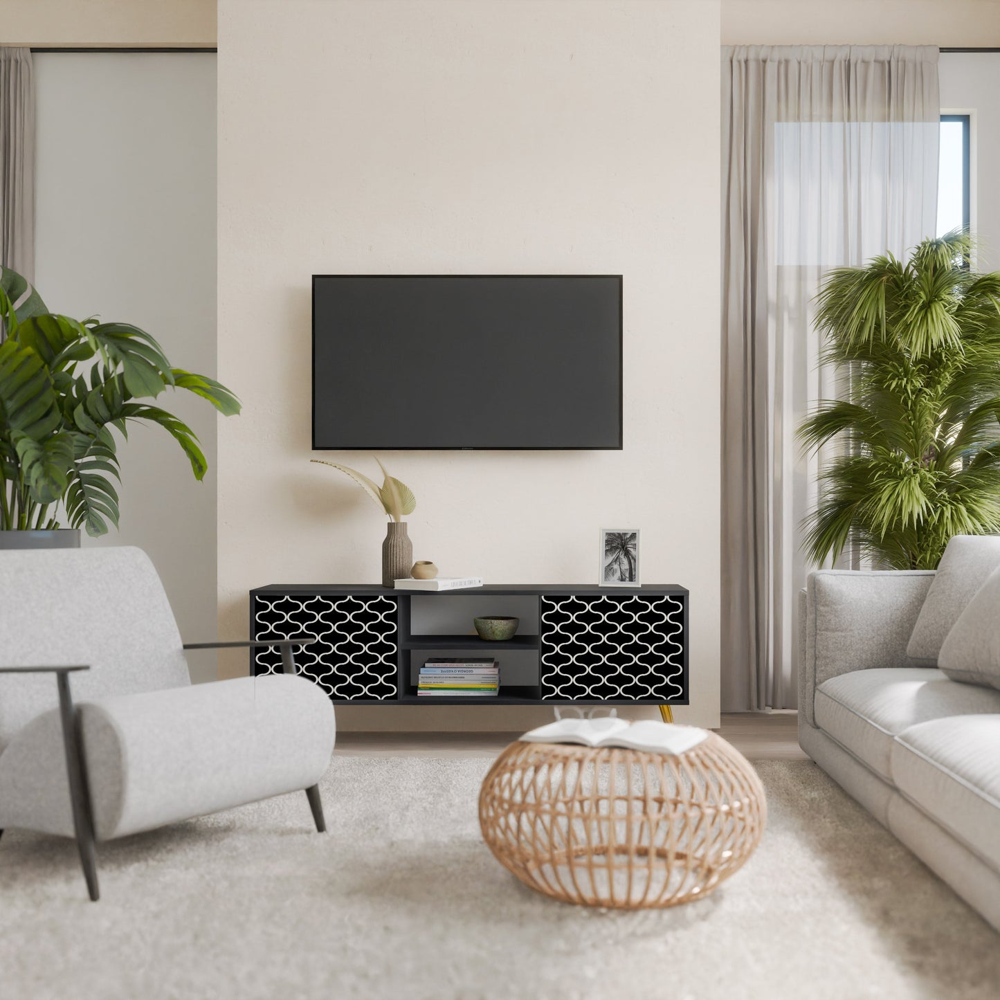 TESSELATED BLACKNESS 2-Door TV Stand in Black Finish