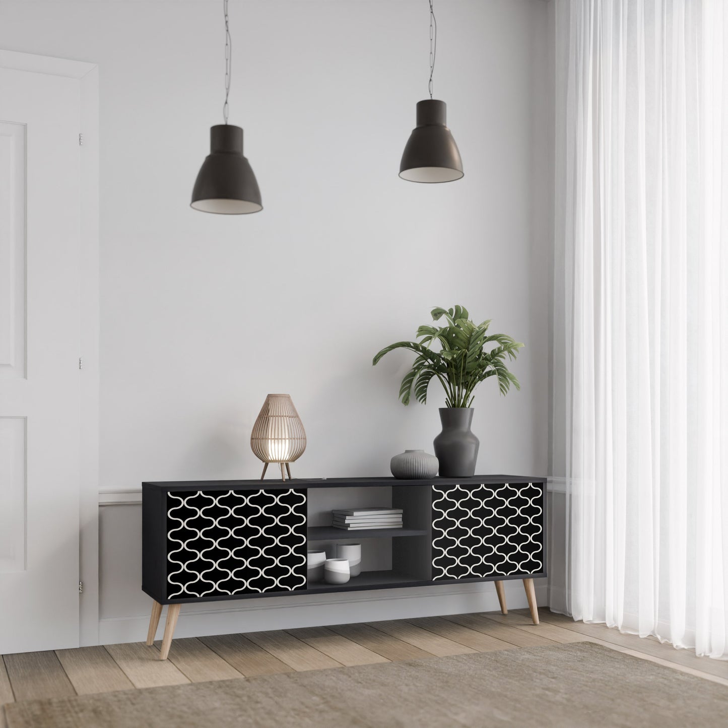 TESSELATED BLACKNESS 2-Door TV Stand in Black Finish