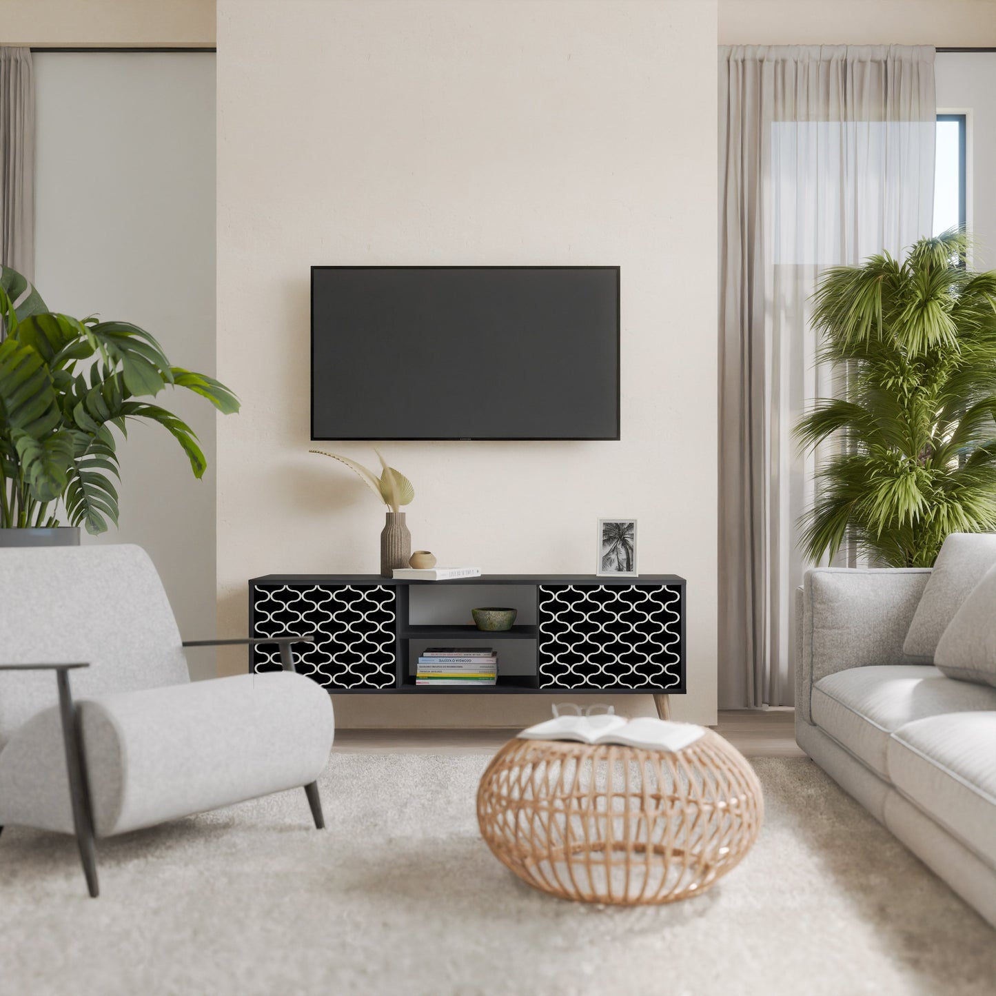 TESSELATED BLACKNESS 2-Door TV Stand in Black Finish