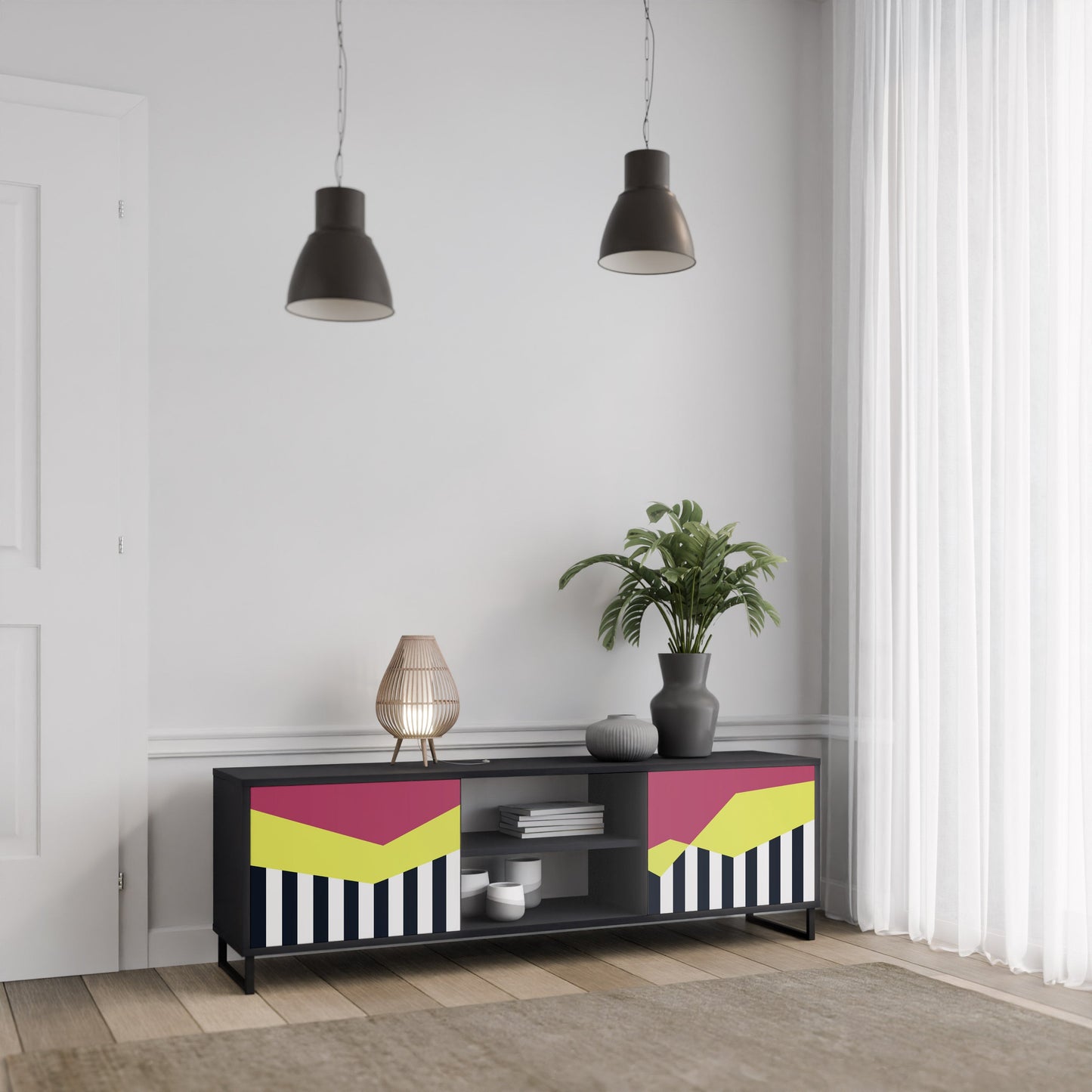 Mobile TV a 2 ante PIANO FANTASY in finitura nera