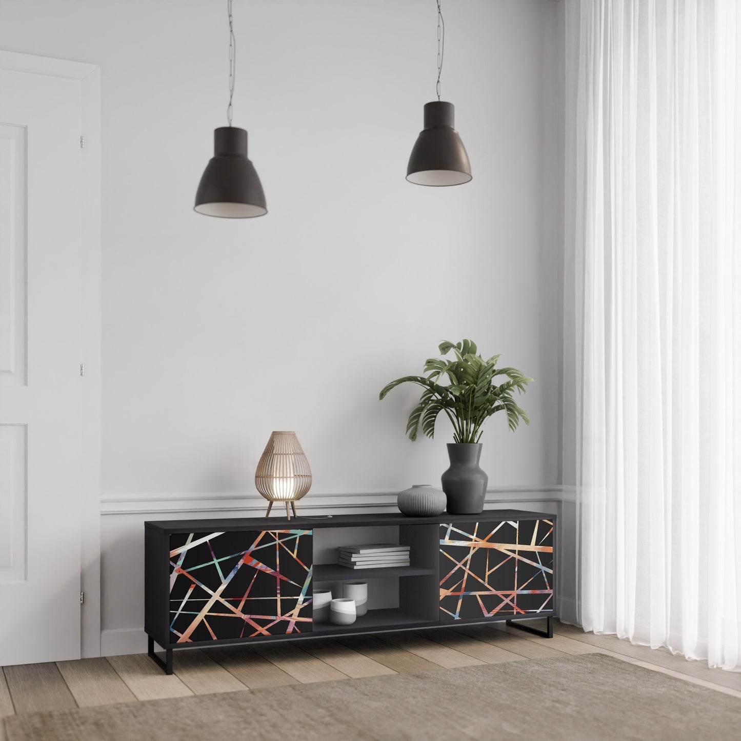 Mobile TV POLYGON VERVE a 2 ante con finitura nera