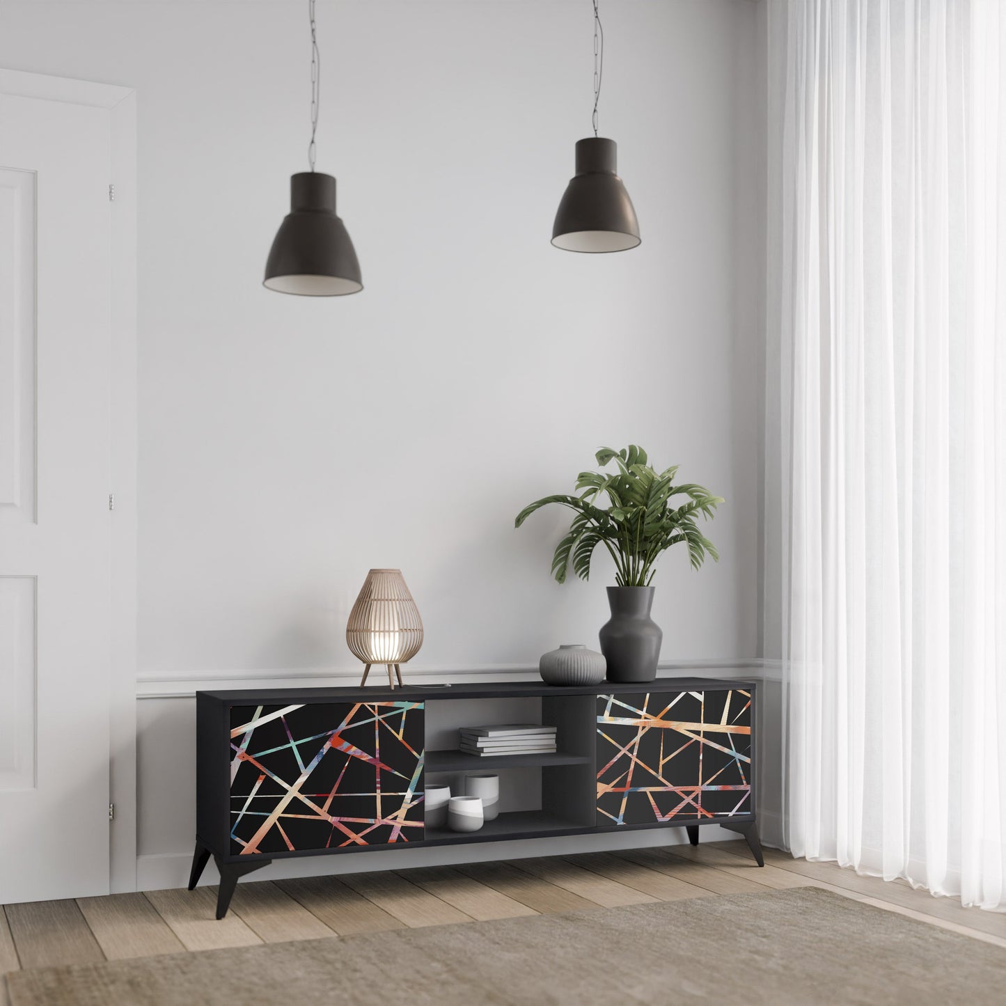 Mobile TV POLYGON VERVE a 2 ante con finitura nera