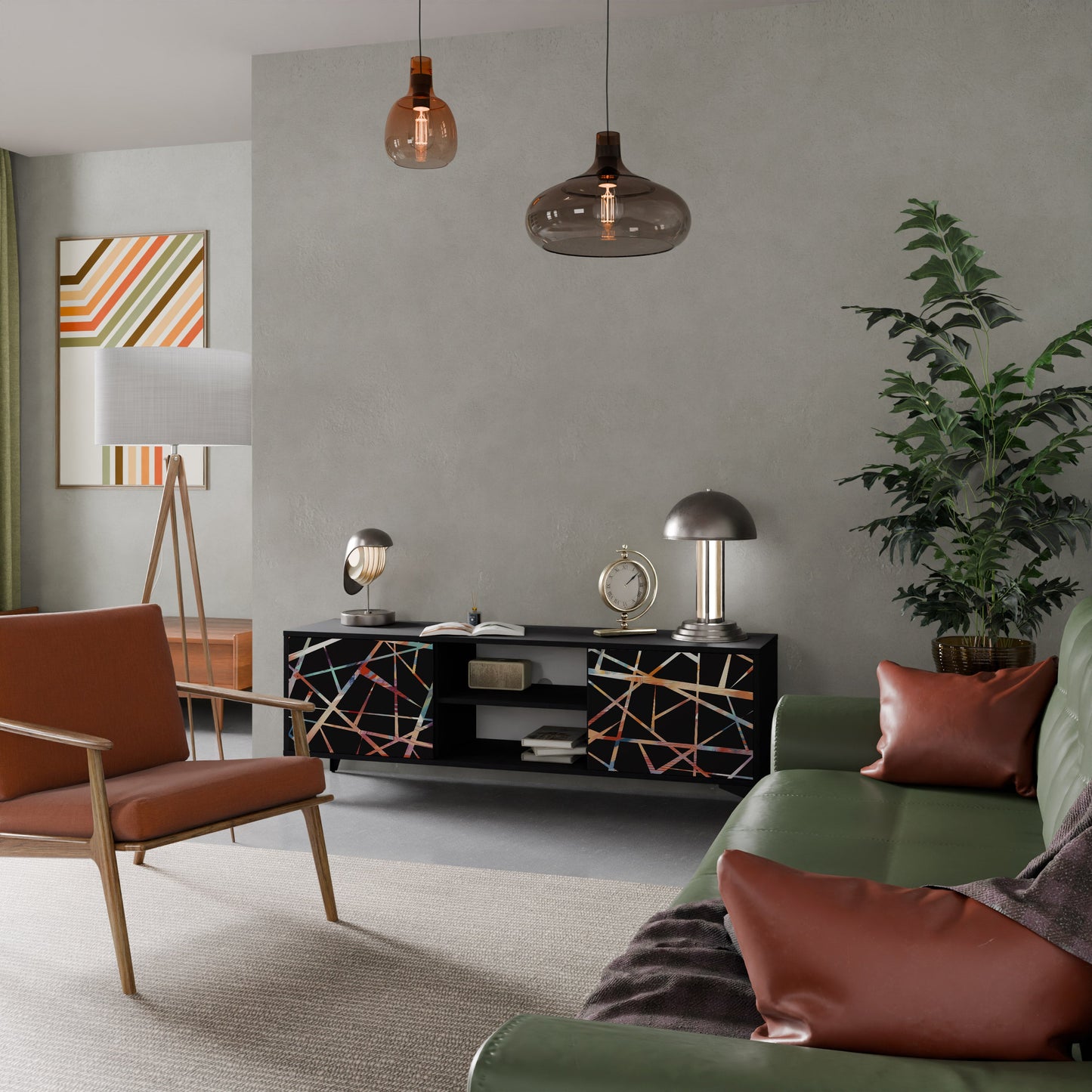 Mobile TV POLYGON VERVE a 2 ante con finitura nera