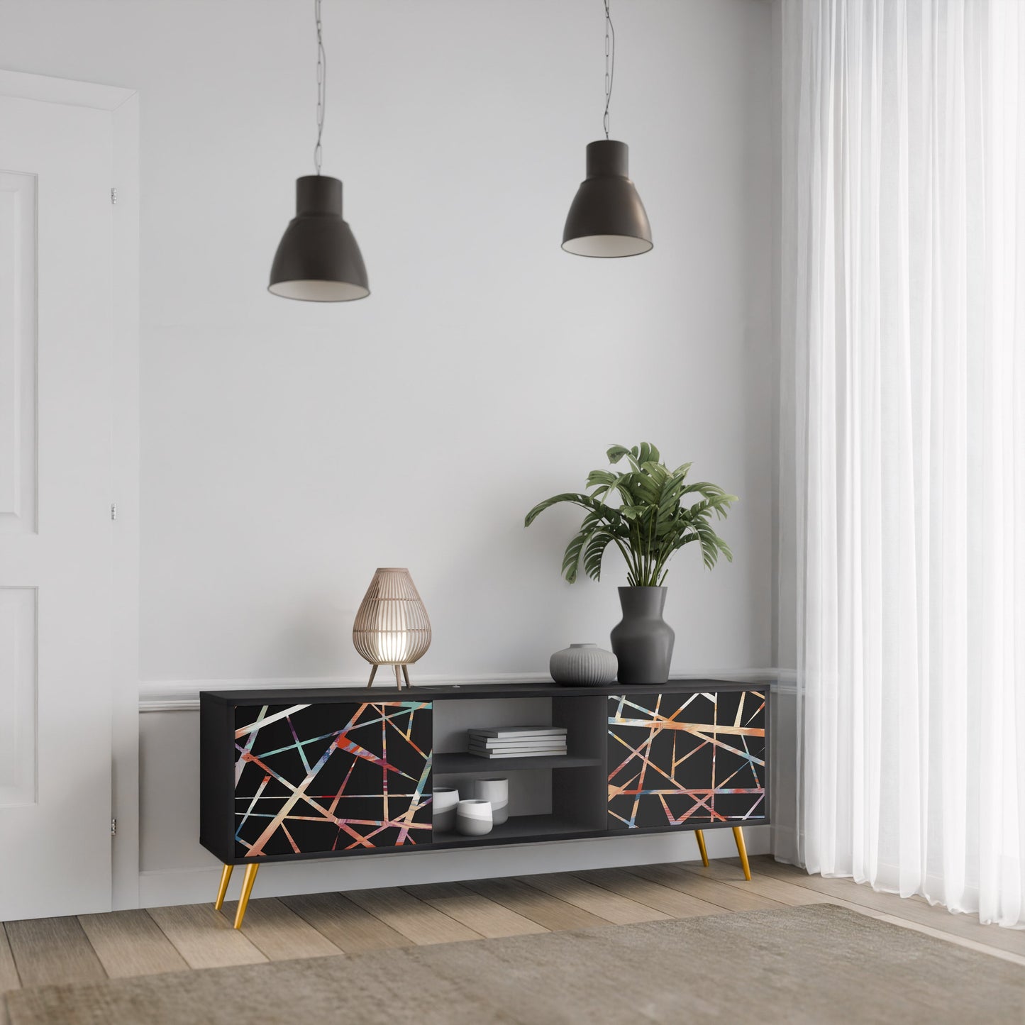 Mobile TV POLYGON VERVE a 2 ante con finitura nera