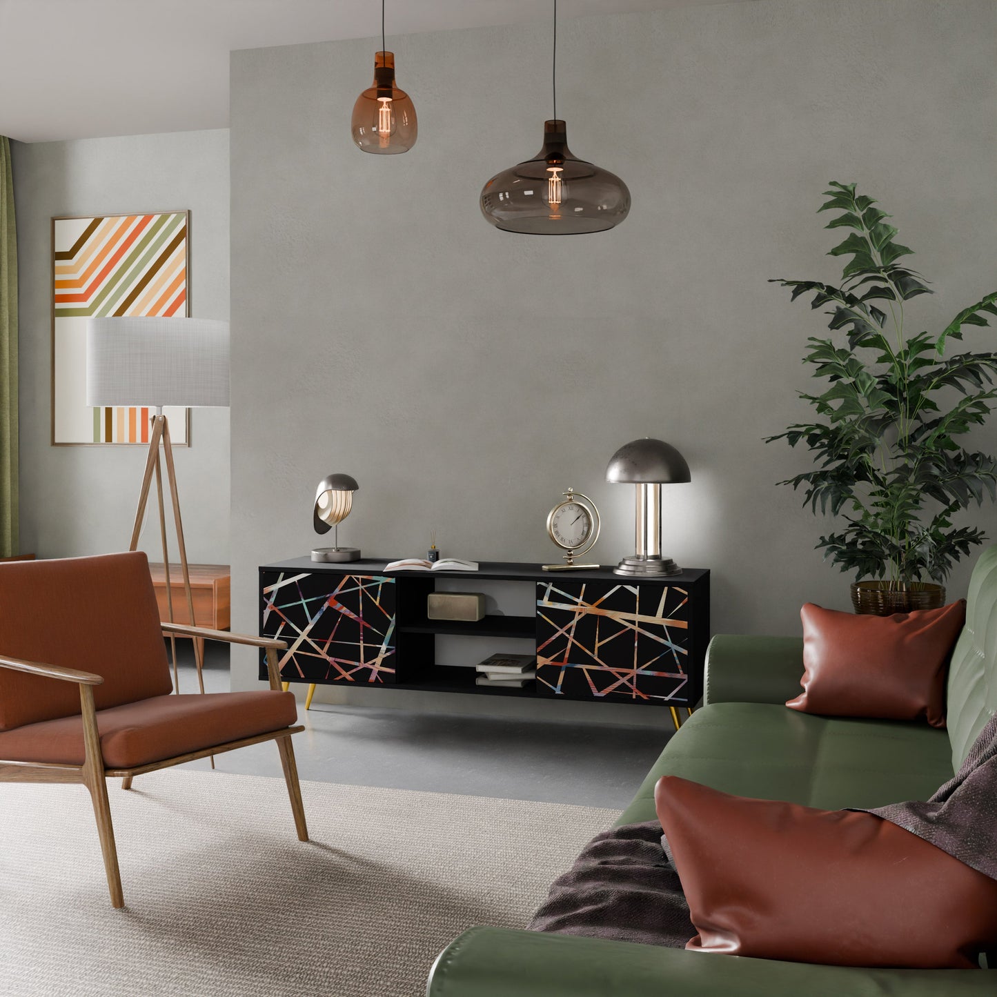 Mobile TV POLYGON VERVE a 2 ante con finitura nera