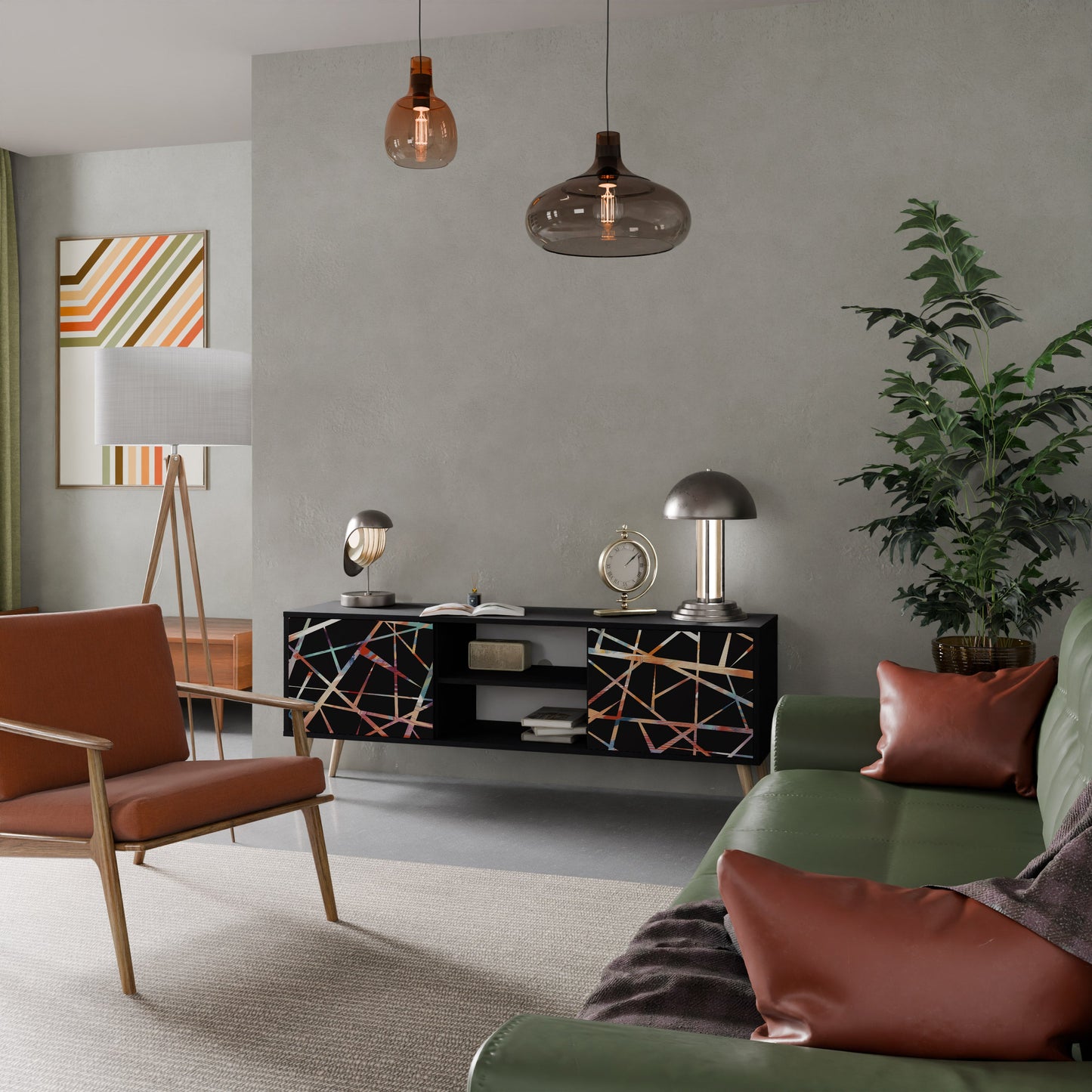 Mobile TV POLYGON VERVE a 2 ante con finitura nera