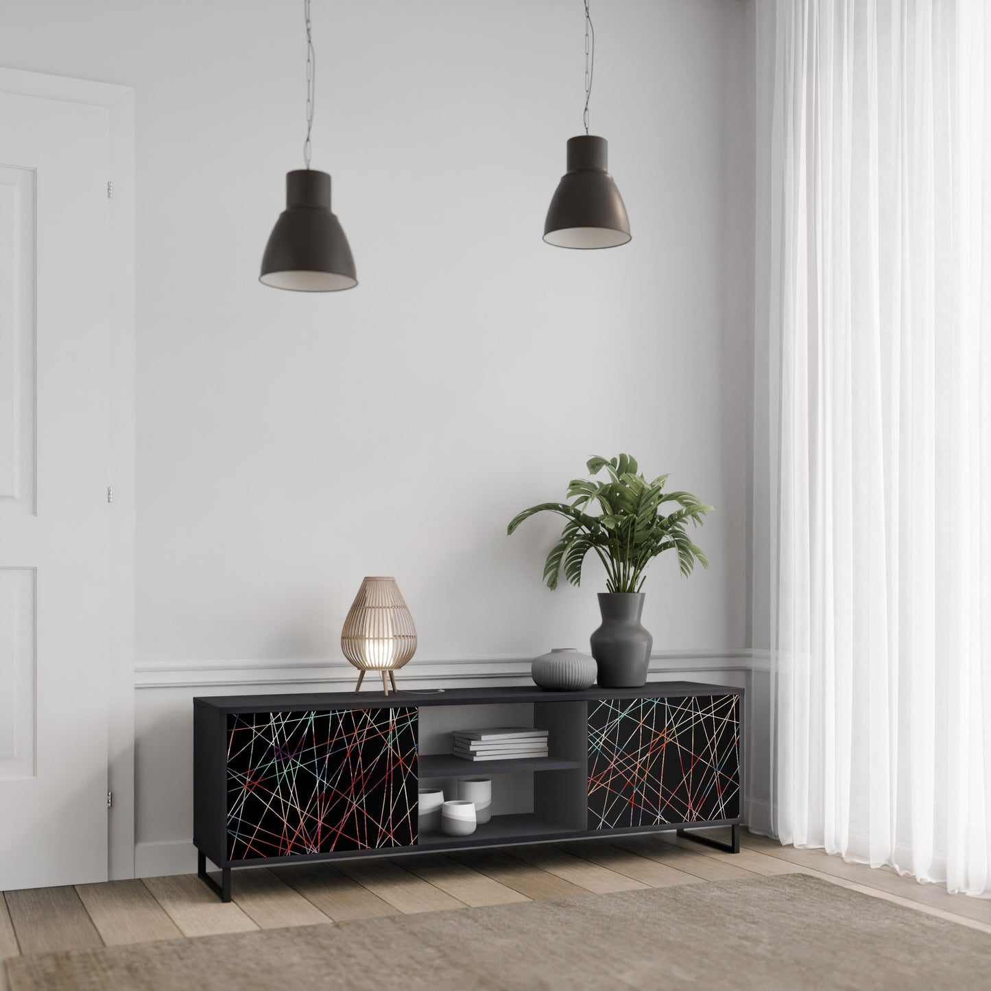 Mobile TV LUMINOUS SNARE a 2 ante con finitura nera