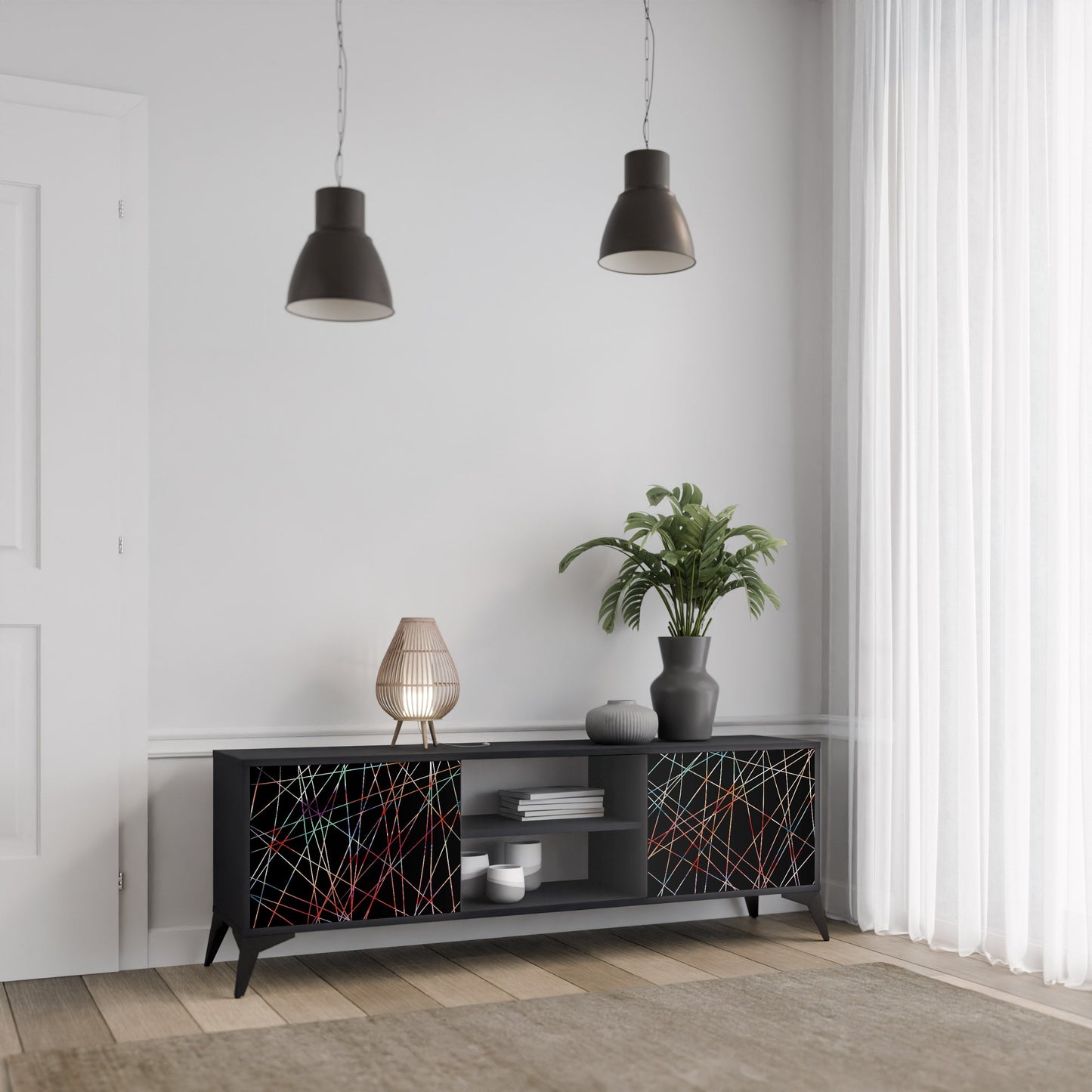 Mobile TV LUMINOUS SNARE a 2 ante con finitura nera