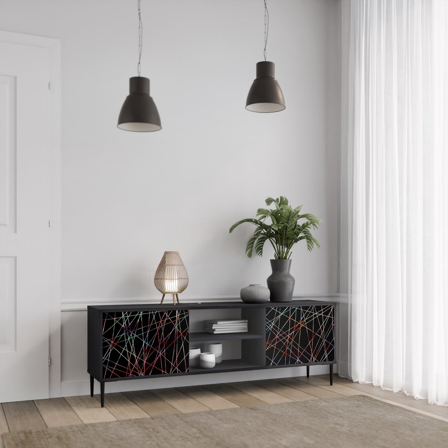 Mobile TV LUMINOUS SNARE a 2 ante con finitura nera