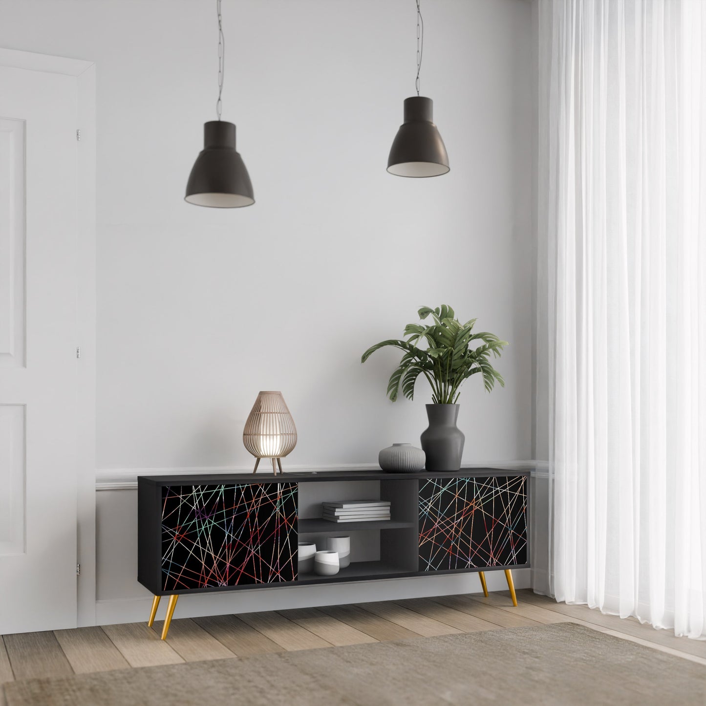 Mobile TV LUMINOUS SNARE a 2 ante con finitura nera