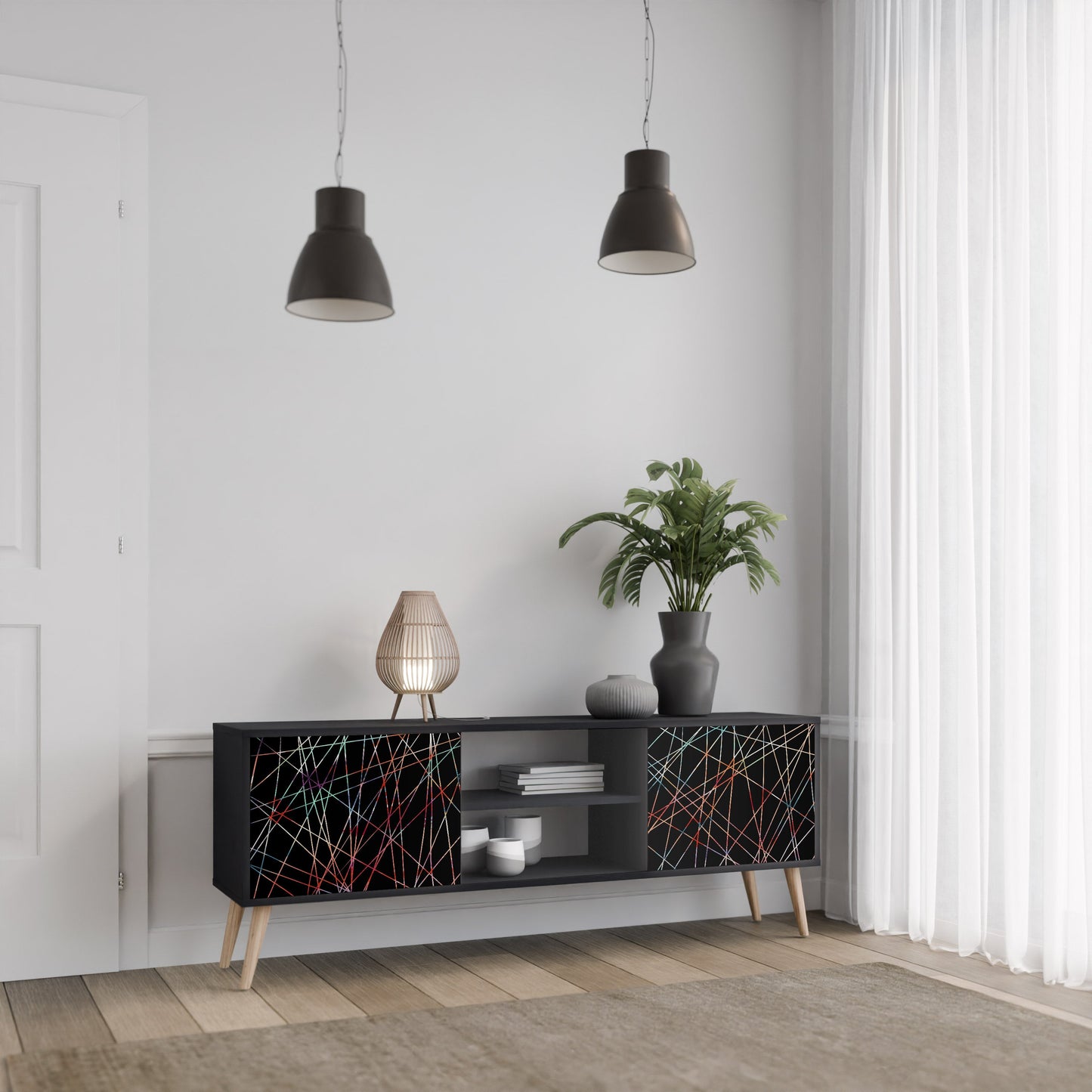 Mobile TV LUMINOUS SNARE a 2 ante con finitura nera