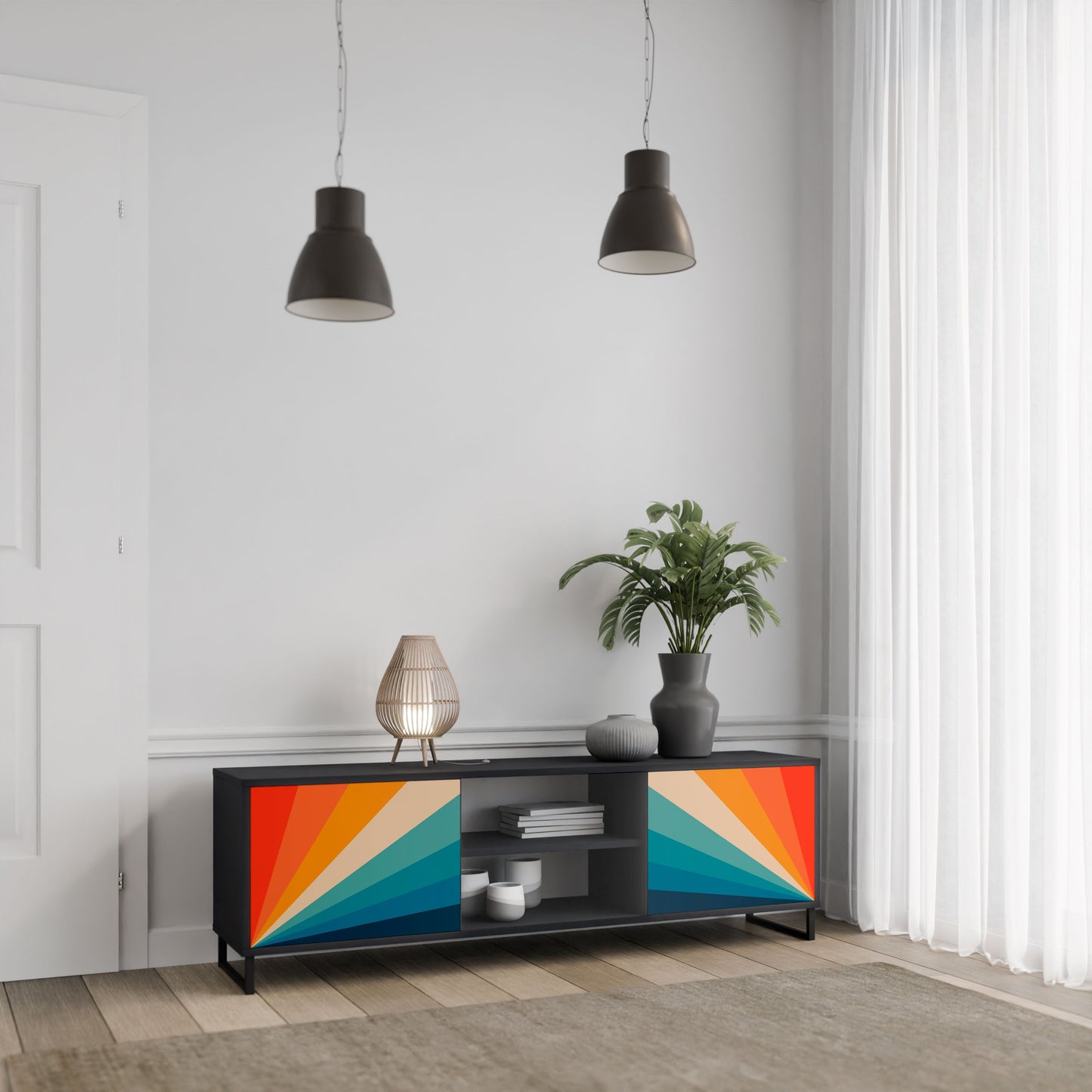 PRISM CONCUSSION 2-Door TV Stand in Black Finish