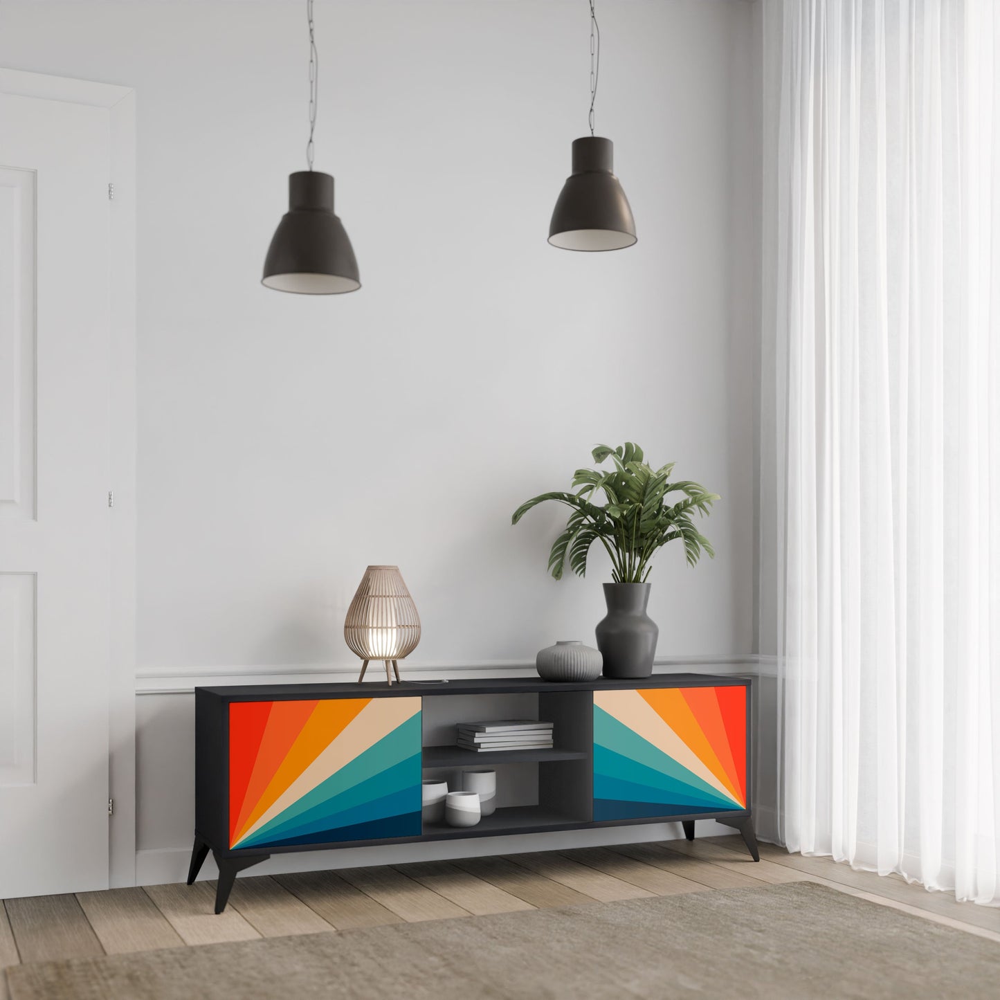 PRISM CONCUSSION 2-Door TV Stand in Black Finish