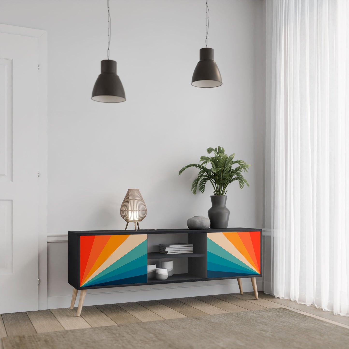 PRISM CONCUSSION 2-Door TV Stand in Black Finish