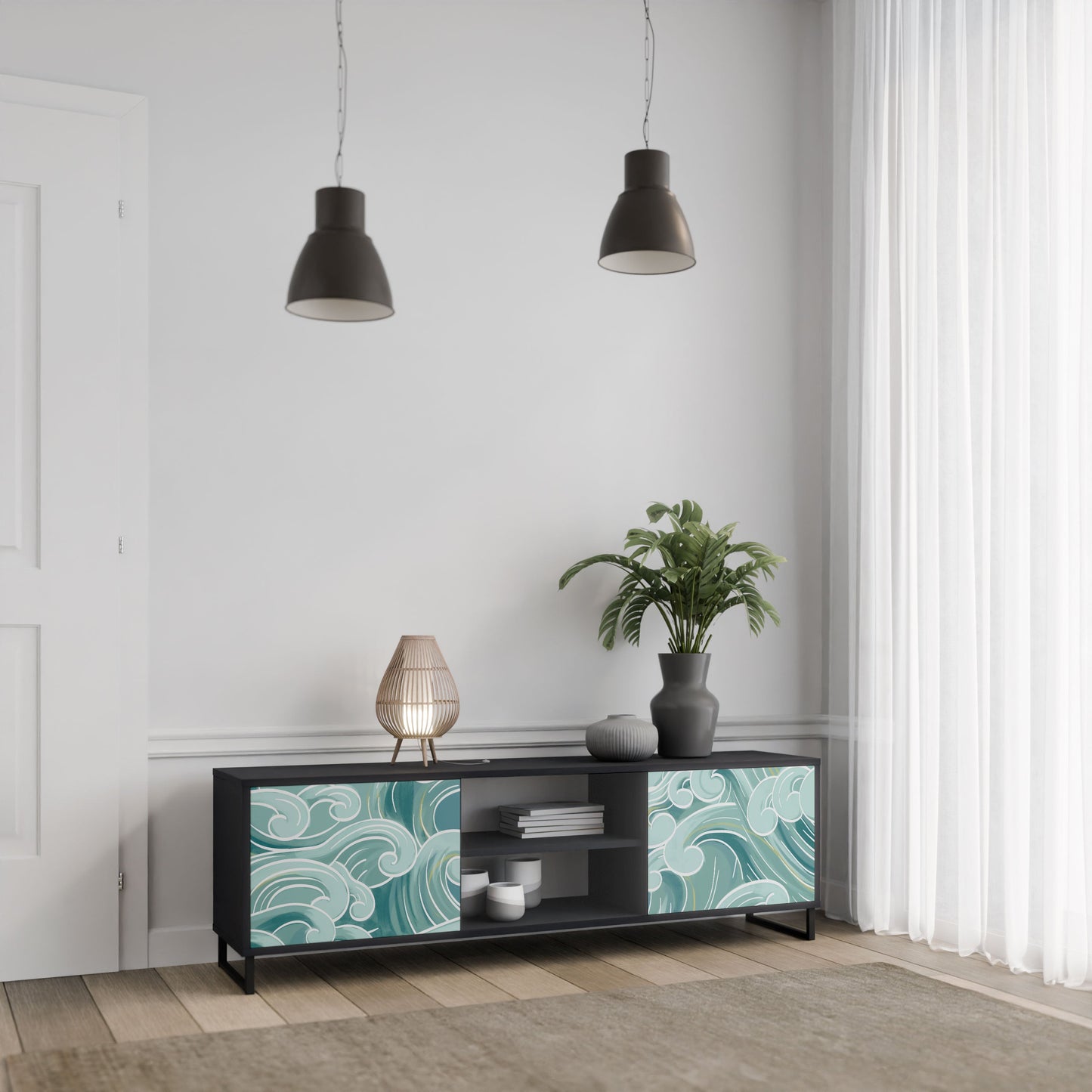 ASIAN SWAY 2-Door TV Stand in Black Finish