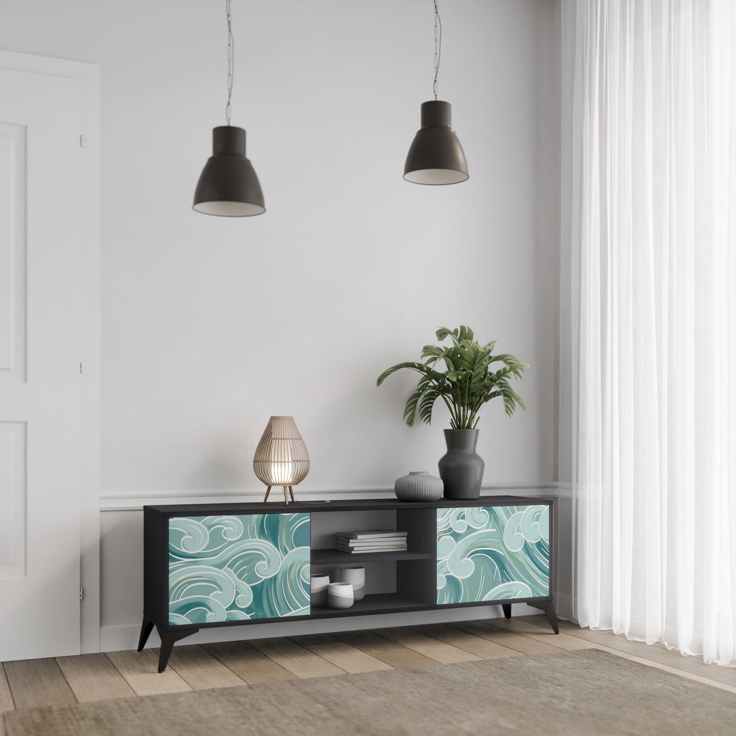 ASIAN SWAY 2-Door TV Stand in Black Finish