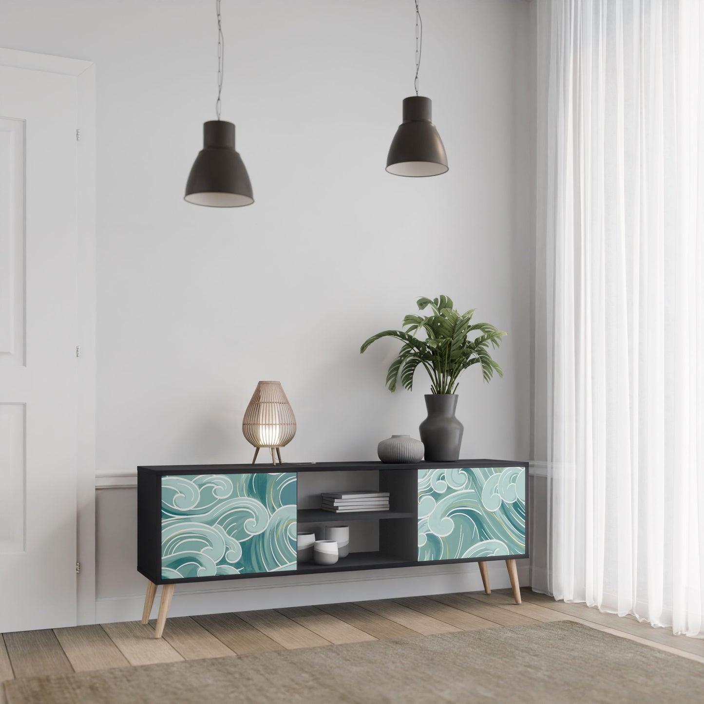 ASIAN SWAY 2-Door TV Stand in Black Finish