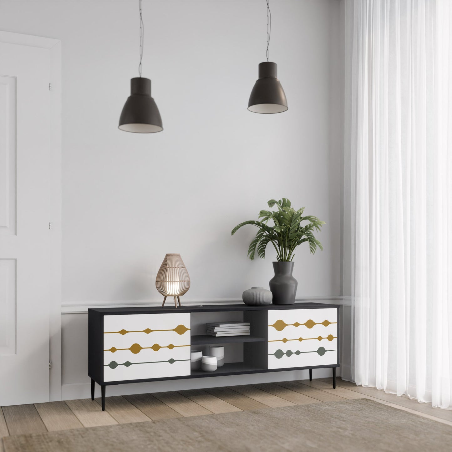 VIVID TONE 2-Door TV Stand in Black Finish