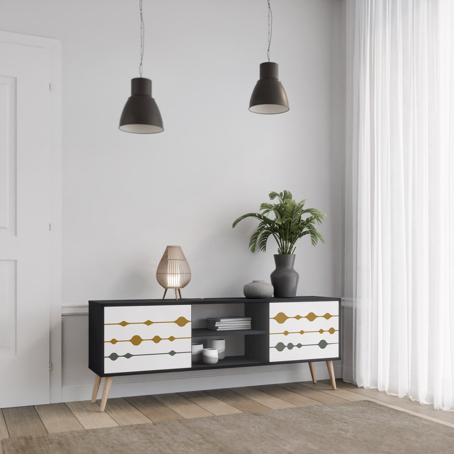 VIVID TONE 2-Door TV Stand in Black Finish