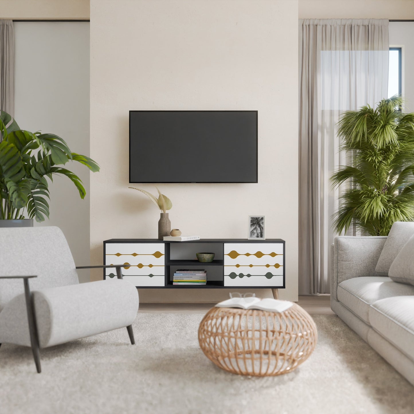 VIVID TONE 2-Door TV Stand in Black Finish