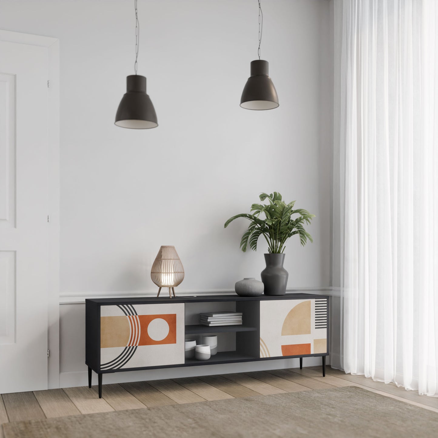 SPACE AROUND 2-Door TV Stand in Black Finish