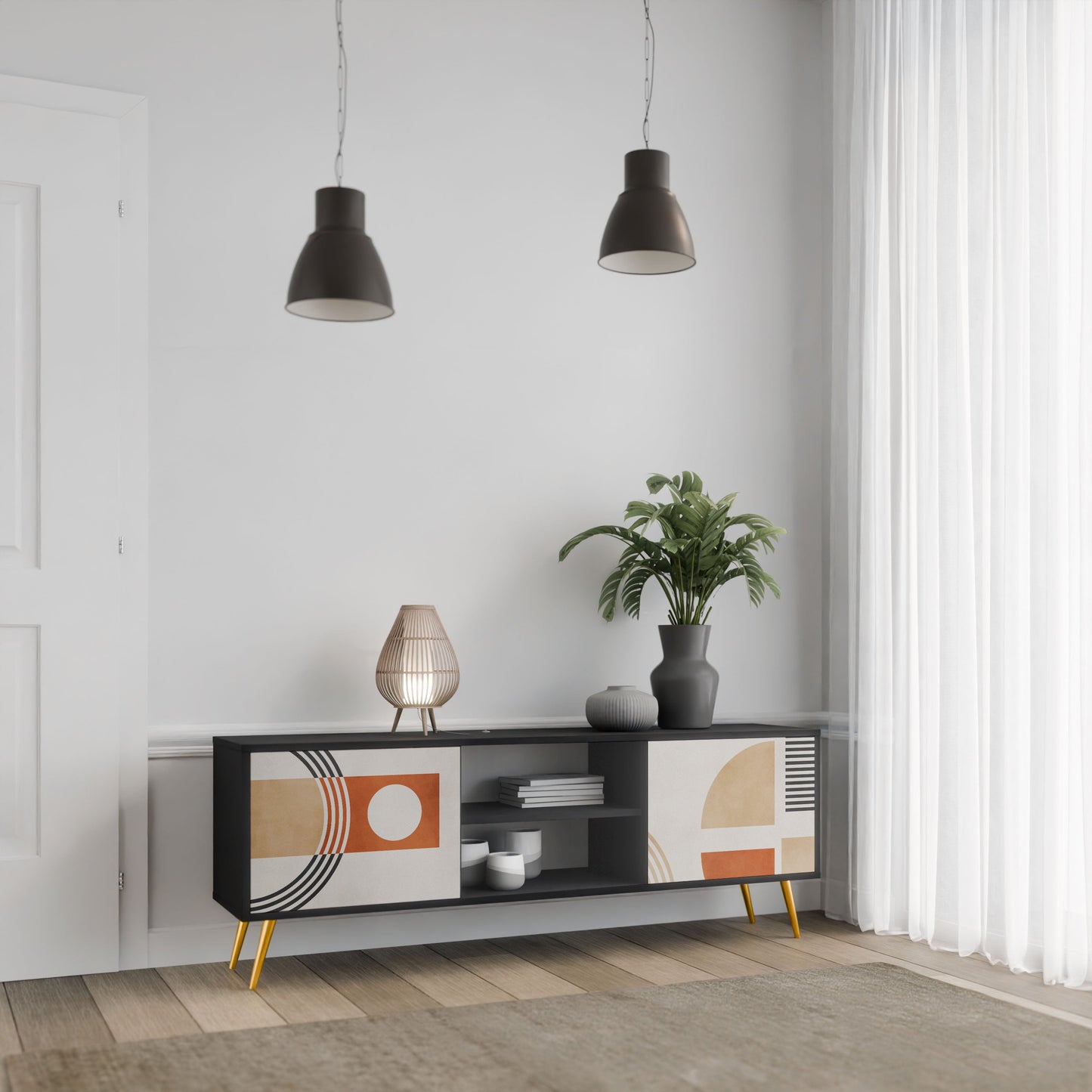 SPACE AROUND 2-Door TV Stand in Black Finish