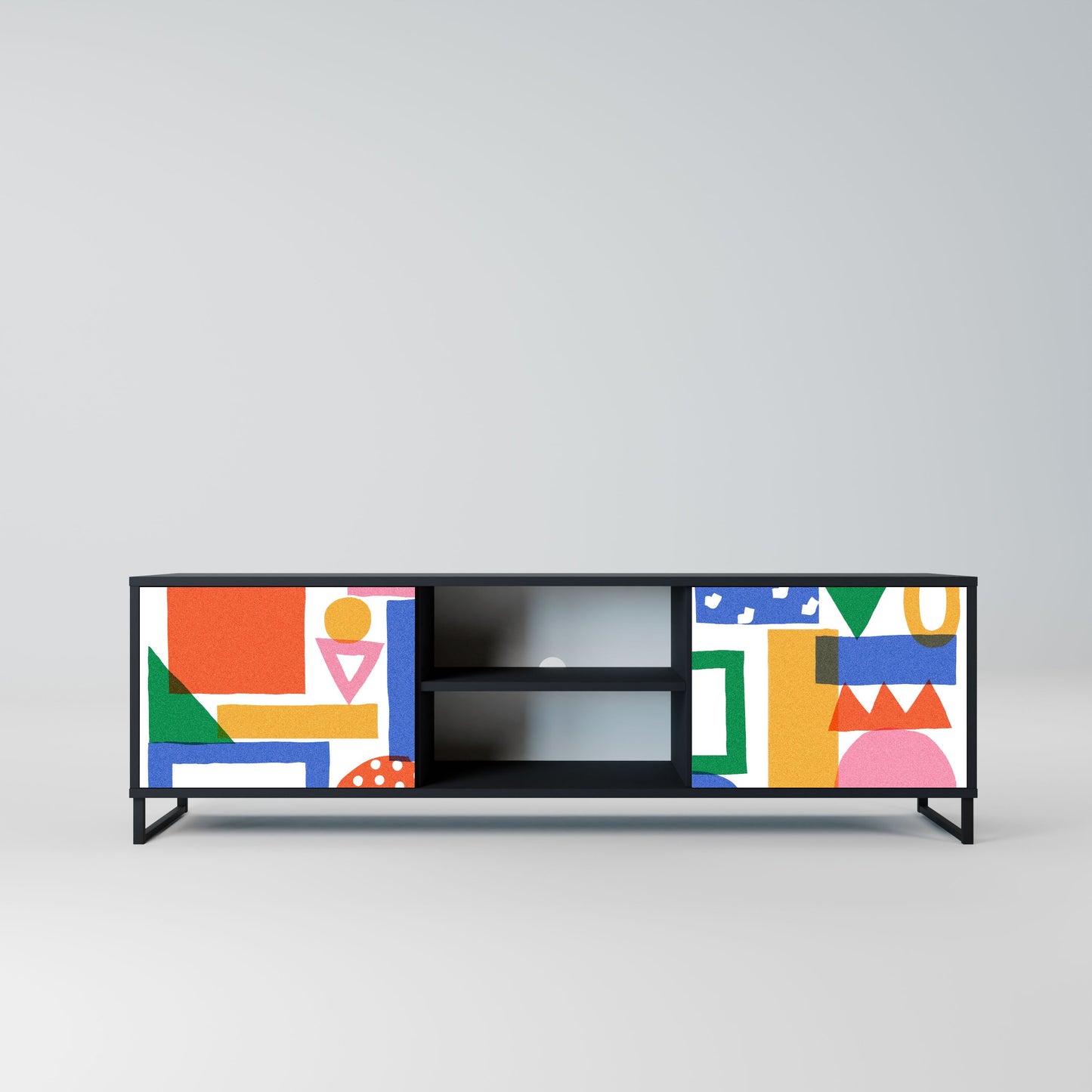 GEOMETRIC GLIMMER 2-Door TV Stand in Black Finish