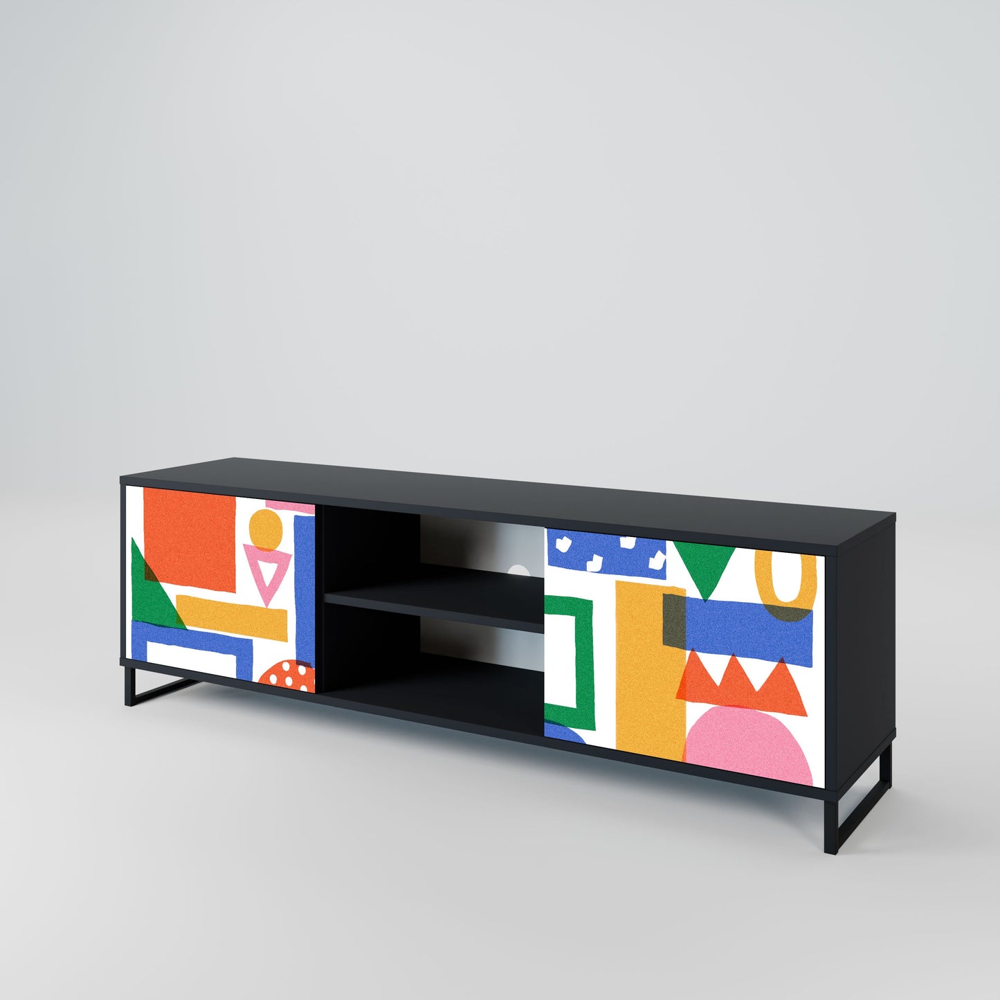 GEOMETRIC GLIMMER 2-Door TV Stand in Black Finish