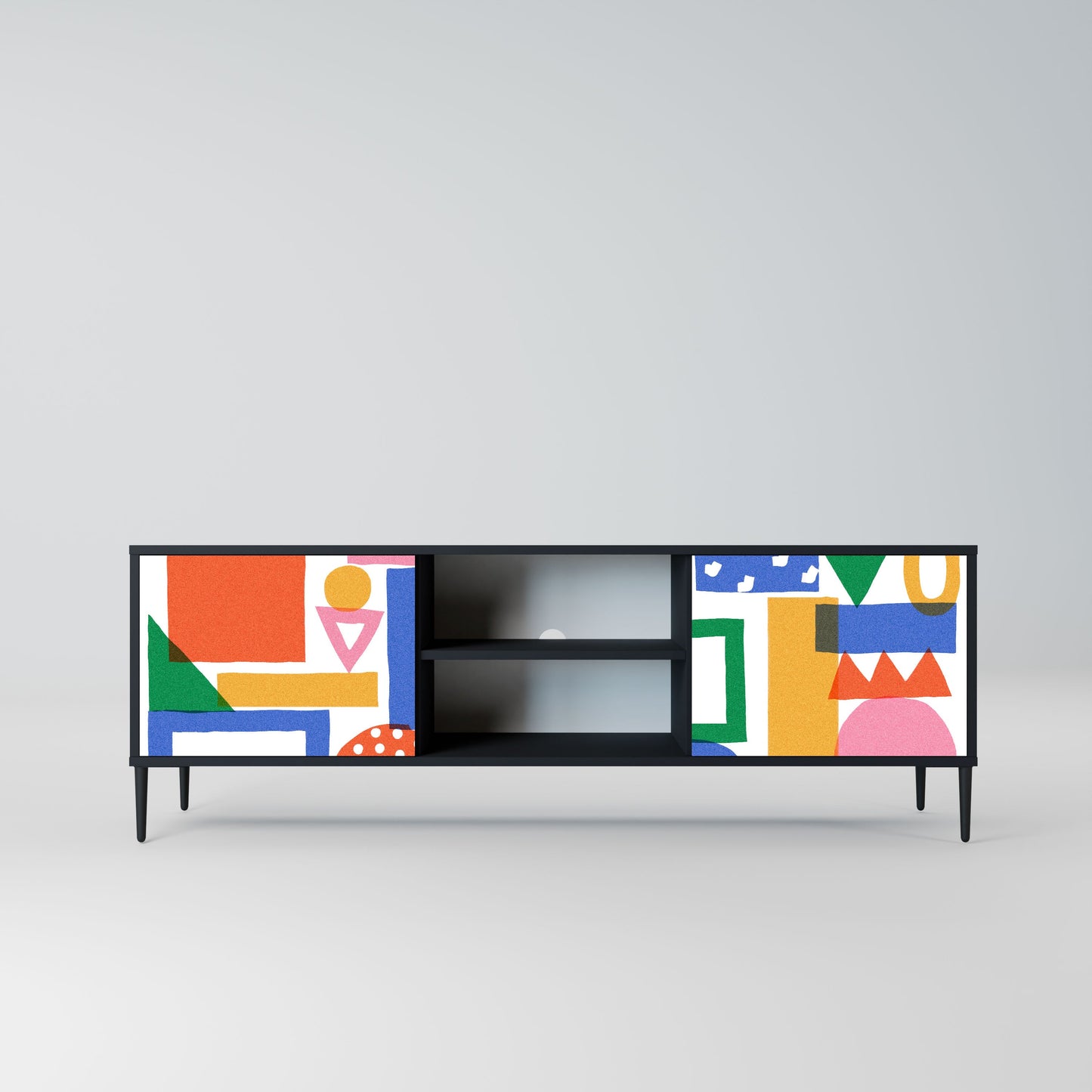 GEOMETRIC GLIMMER 2-Door TV Stand in Black Finish