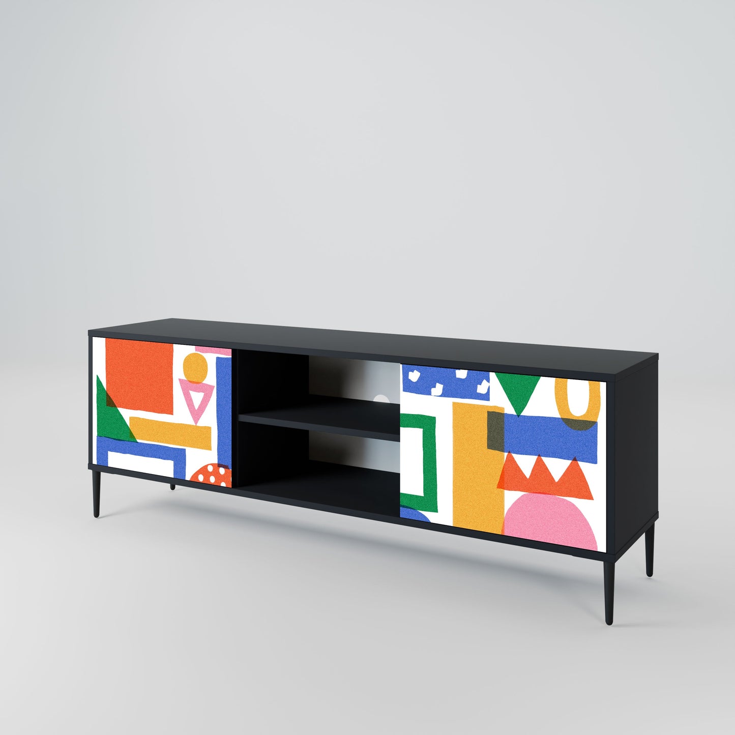 GEOMETRIC GLIMMER 2-Door TV Stand in Black Finish