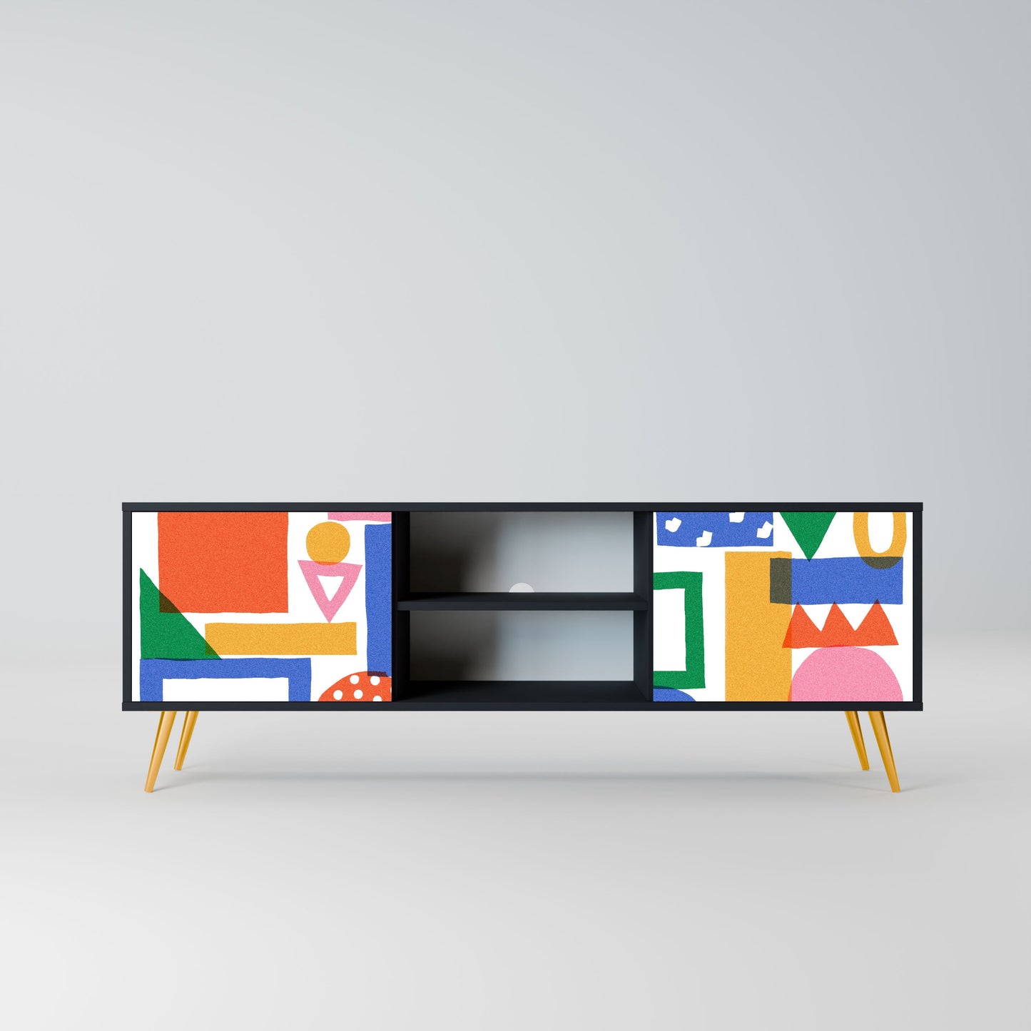 GEOMETRIC GLIMMER 2-Door TV Stand in Black Finish