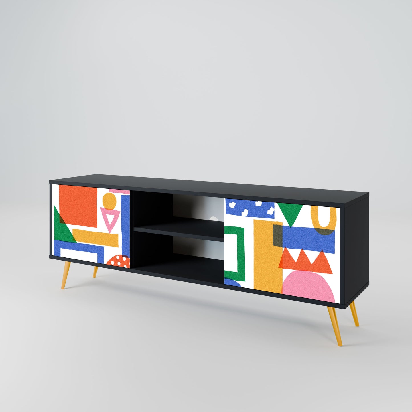 GEOMETRIC GLIMMER 2-Door TV Stand in Black Finish