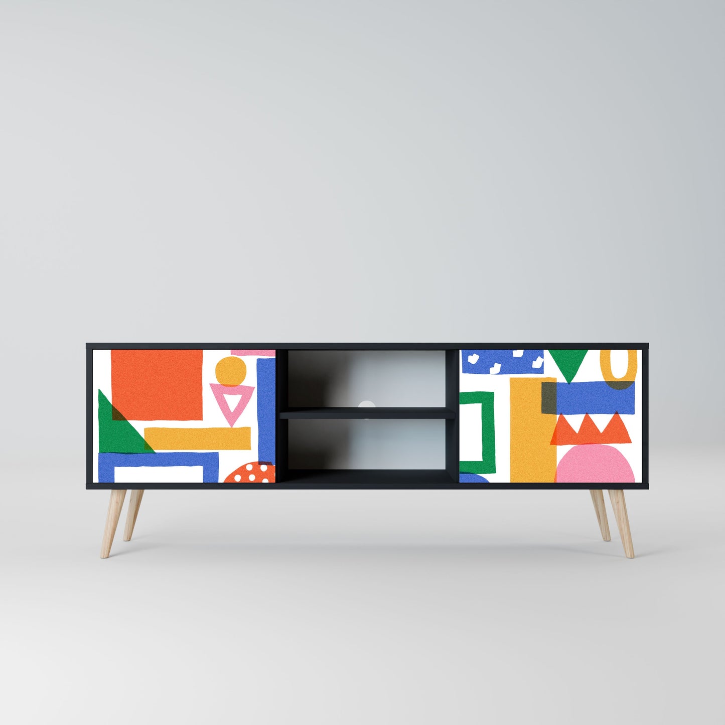GEOMETRIC GLIMMER 2-Door TV Stand in Black Finish