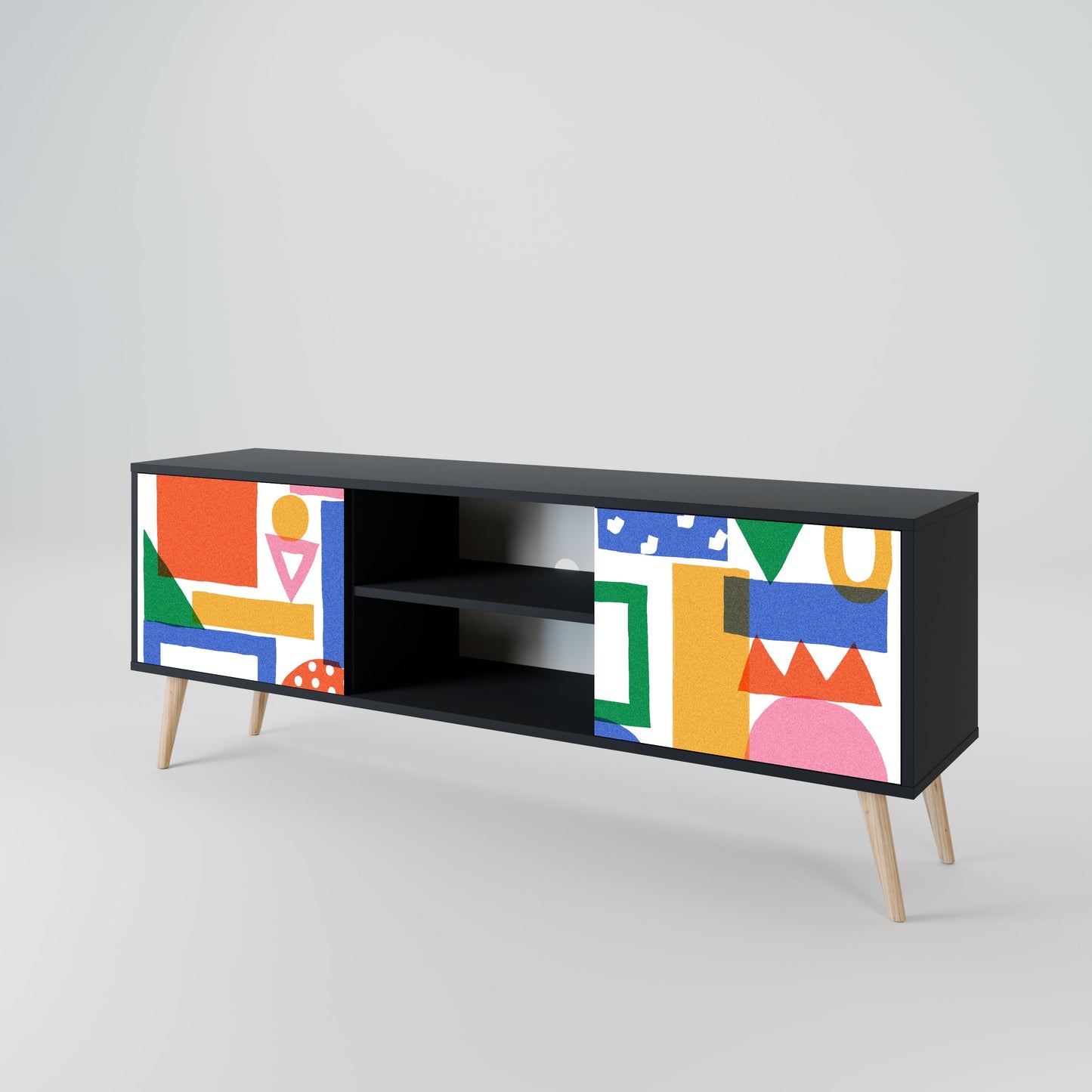 GEOMETRIC GLIMMER 2-Door TV Stand in Black Finish