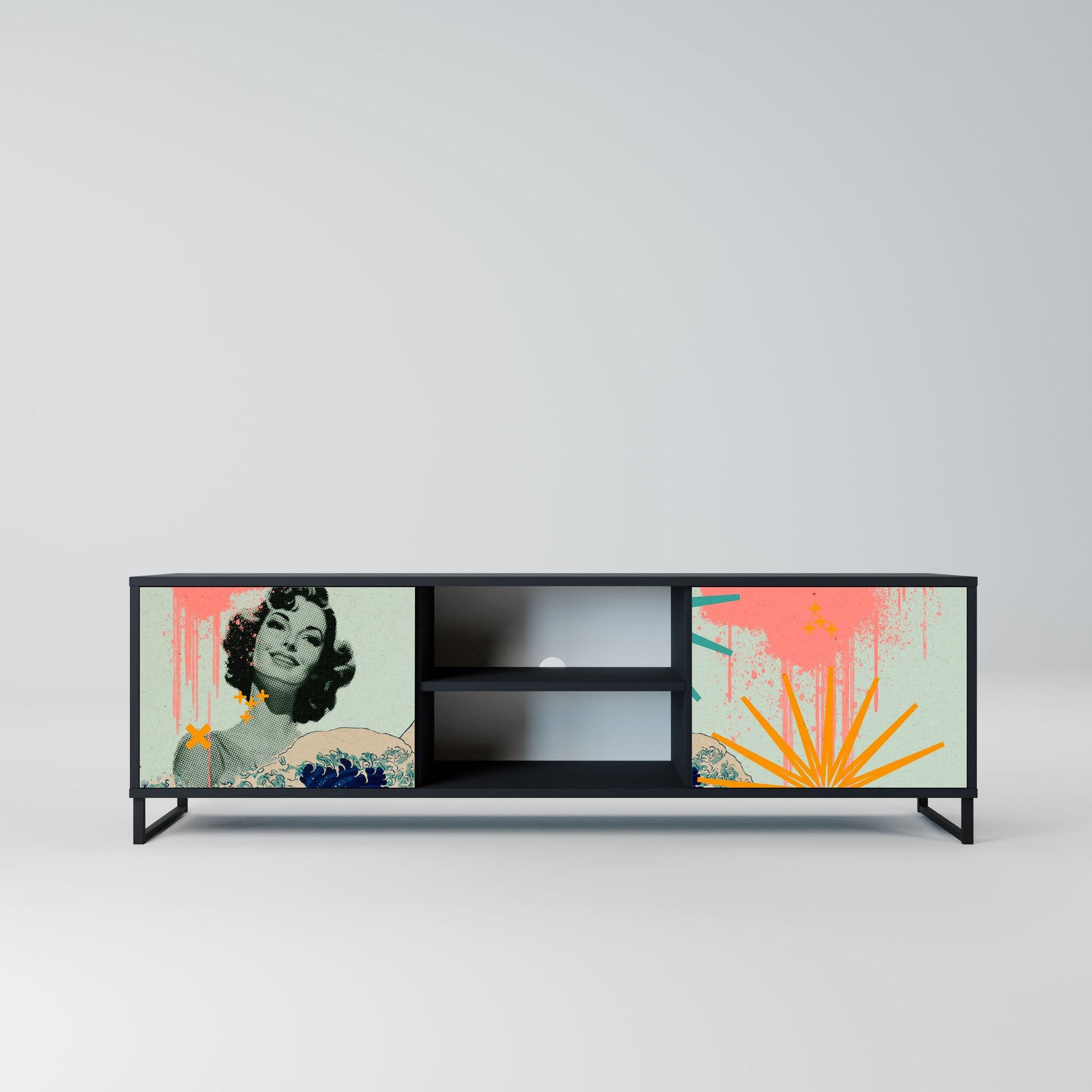 KANAGAWA BEAUTY 2-Door TV Stand in Black Finish