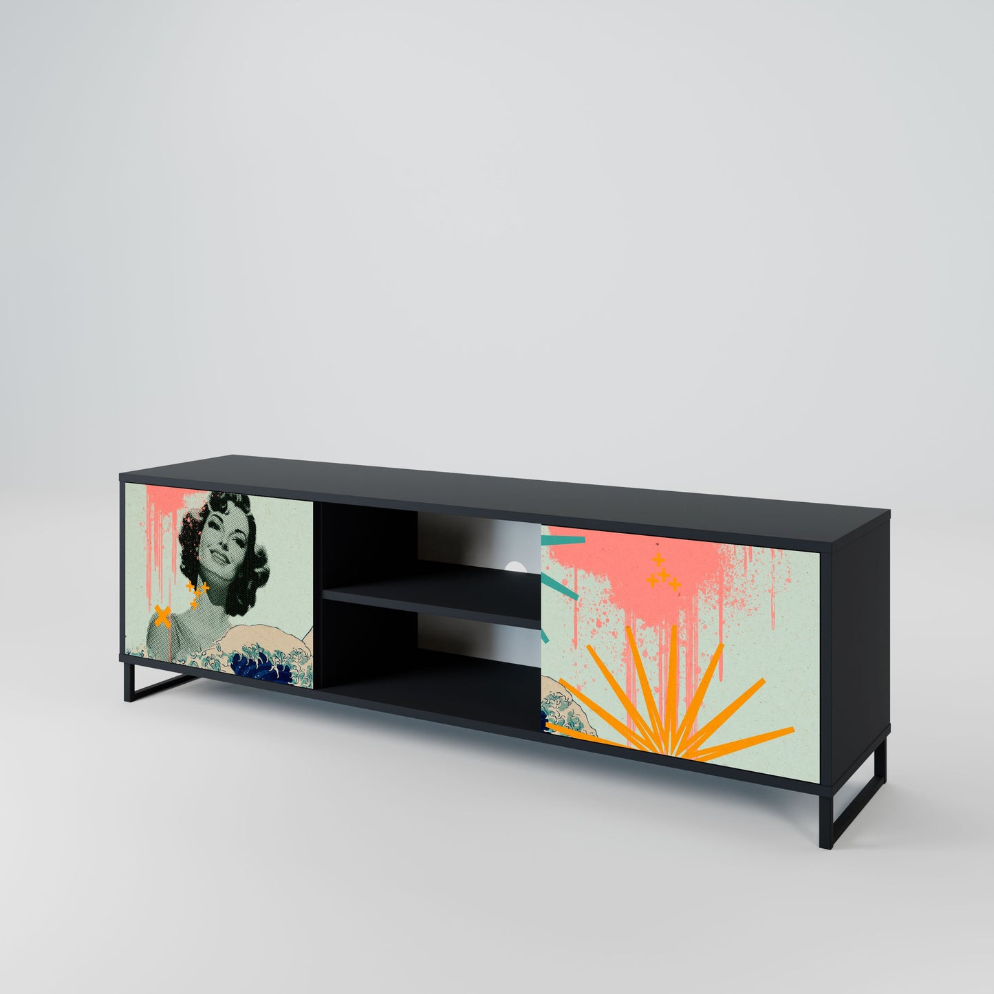 KANAGAWA BEAUTY 2-Door TV Stand in Black Finish