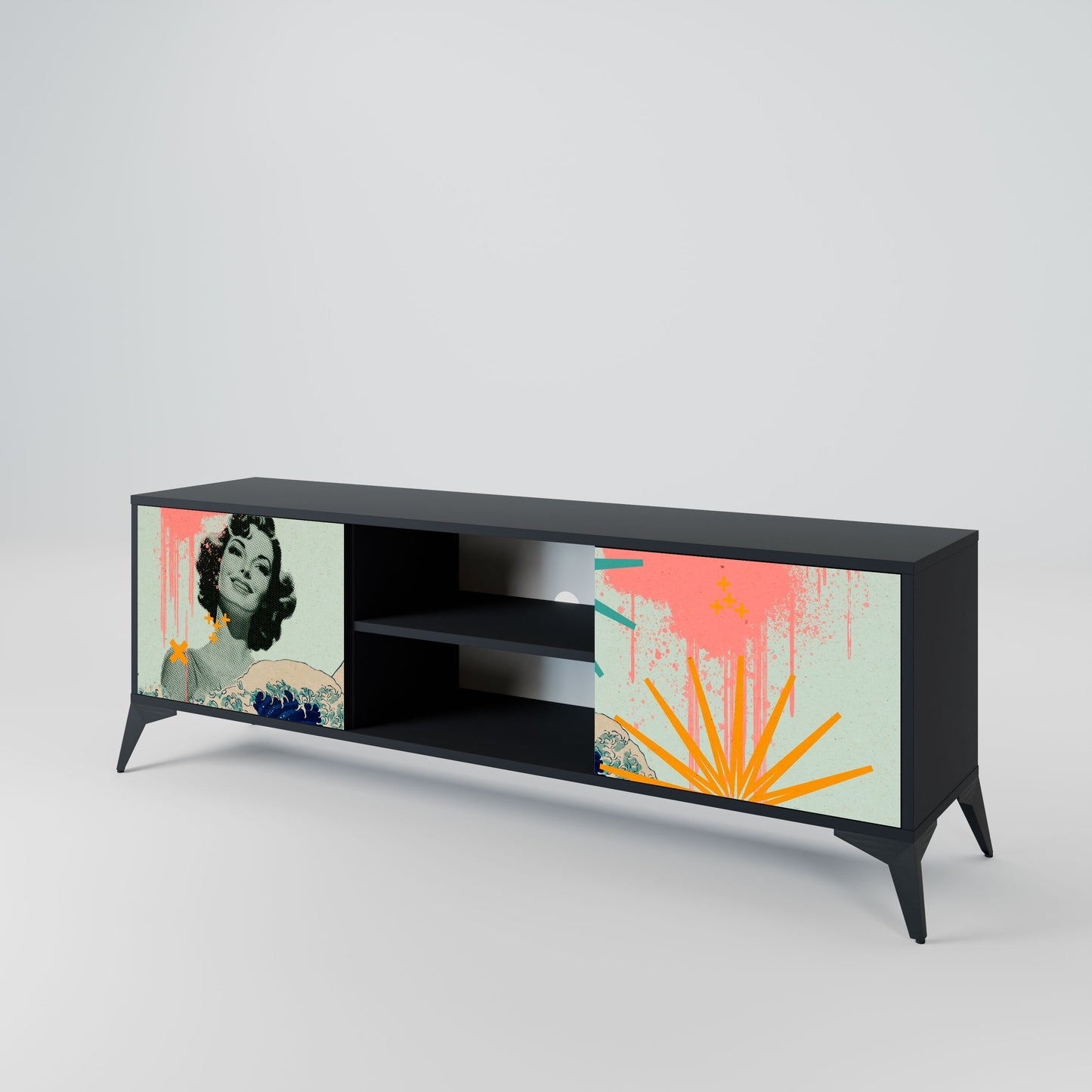 KANAGAWA BEAUTY 2-Door TV Stand in Black Finish