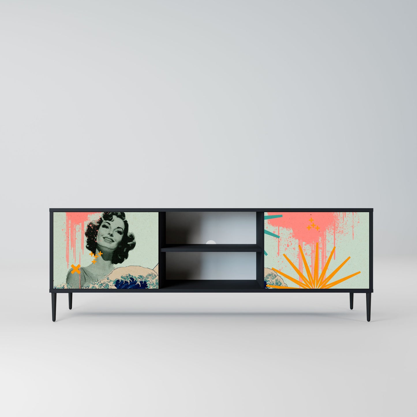 KANAGAWA BEAUTY 2-Door TV Stand in Black Finish
