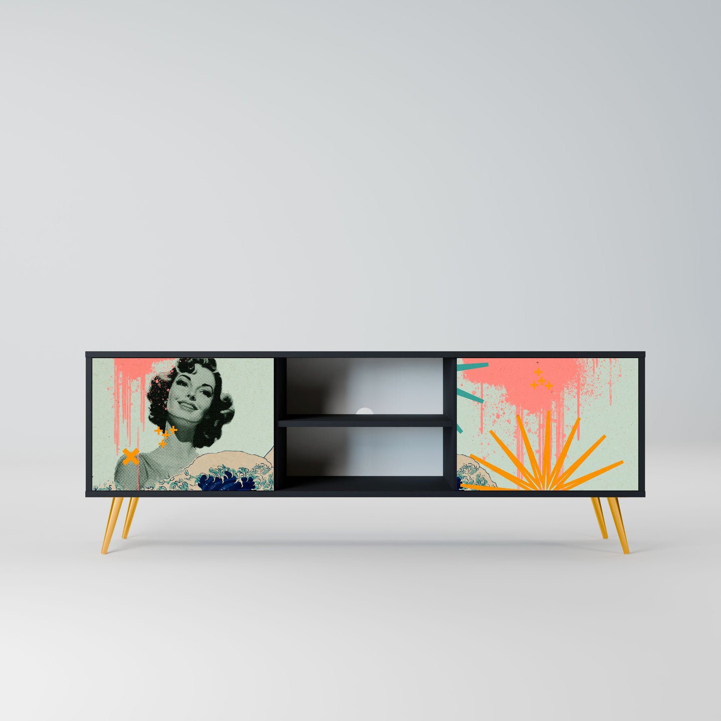 KANAGAWA BEAUTY 2-Door TV Stand in Black Finish