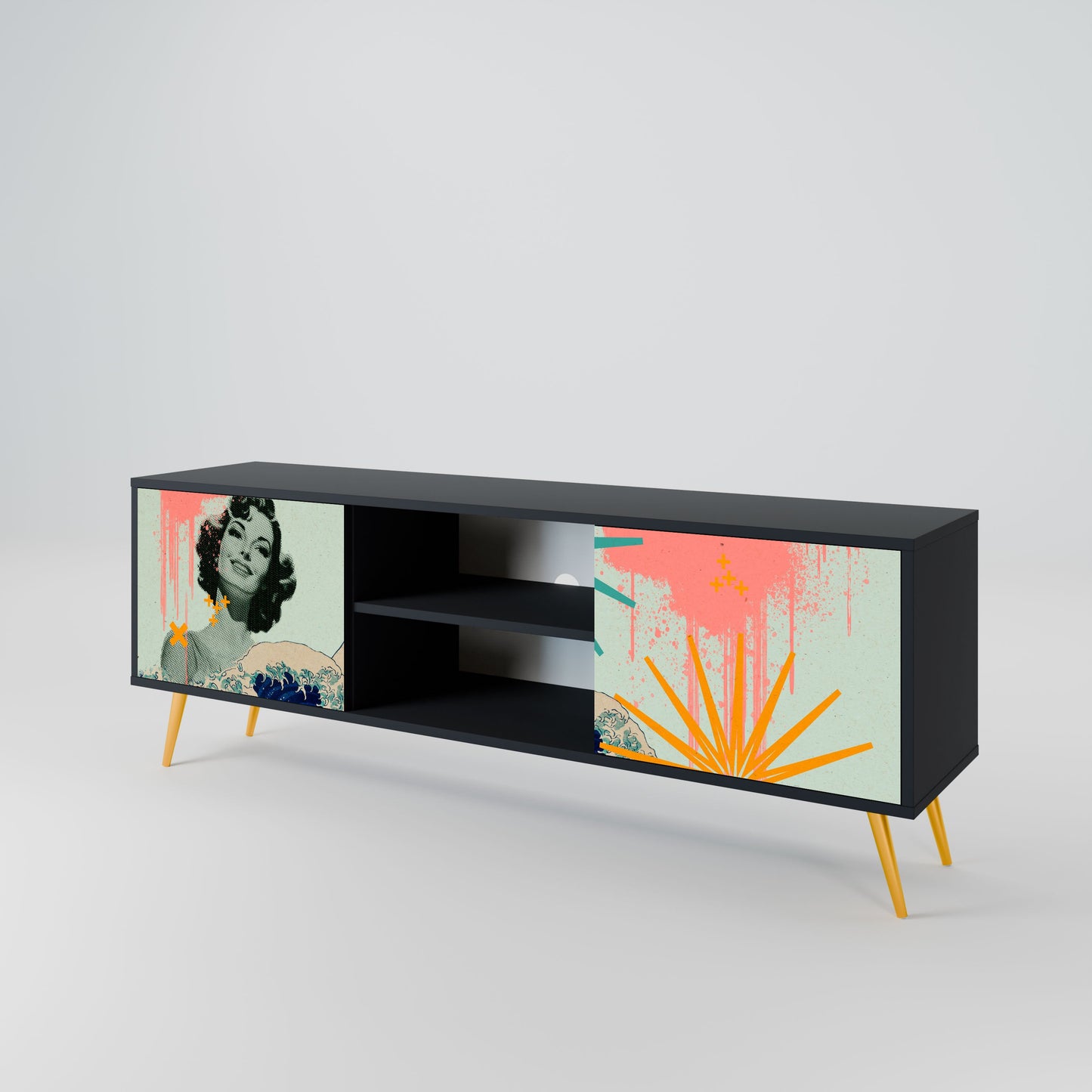KANAGAWA BEAUTY 2-Door TV Stand in Black Finish