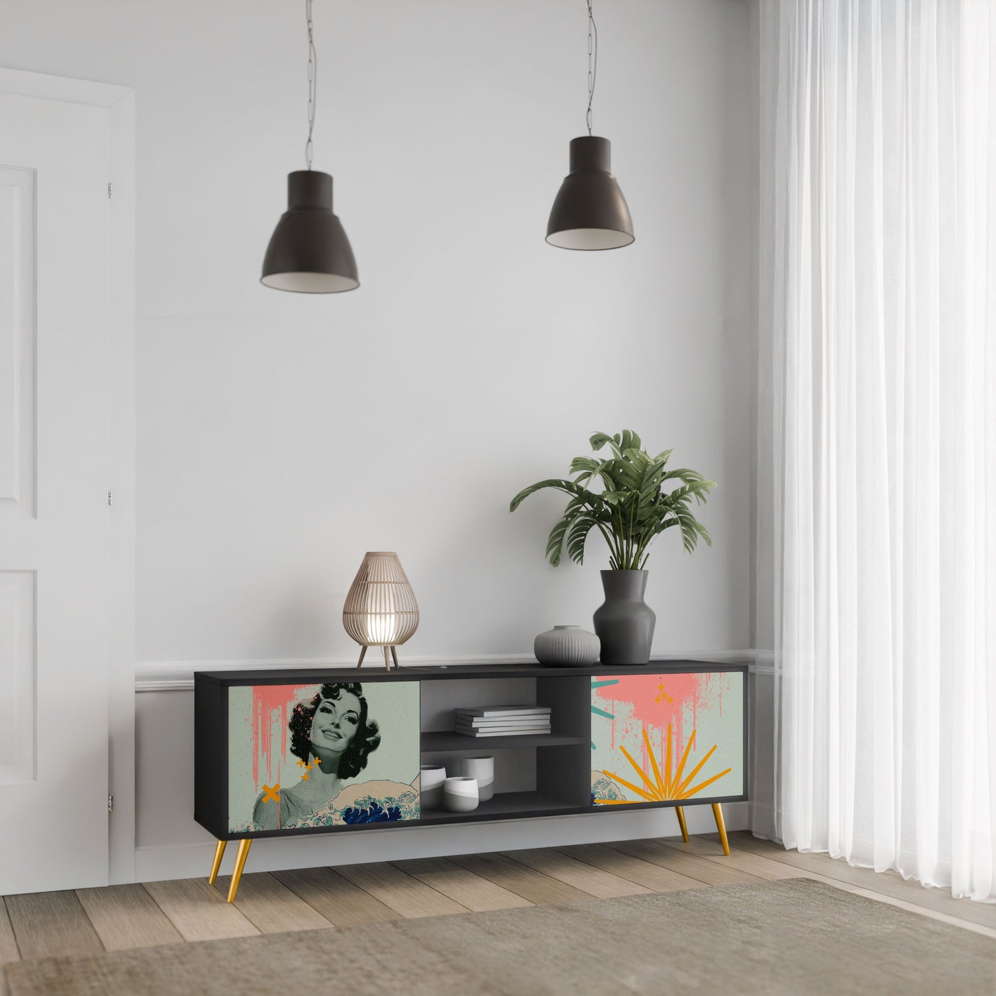 KANAGAWA BEAUTY 2-Door TV Stand in Black Finish