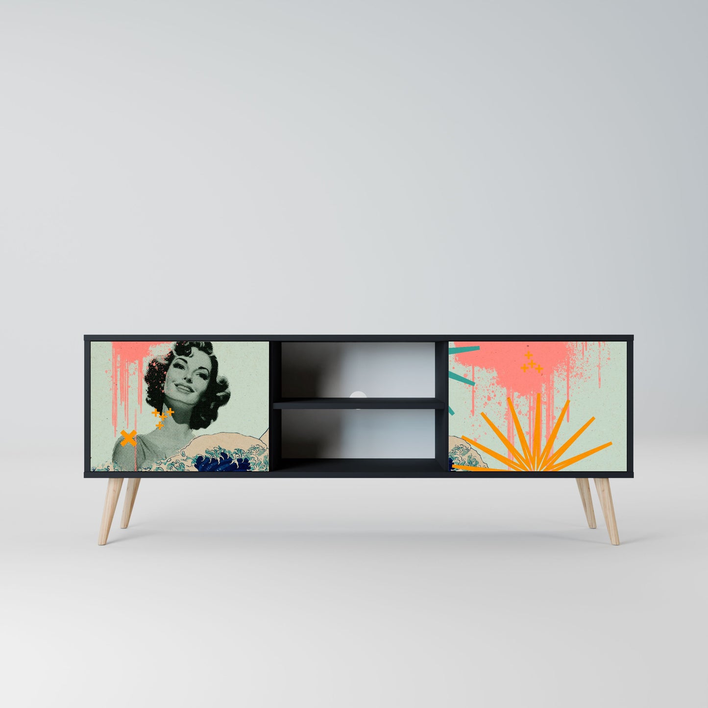 KANAGAWA BEAUTY 2-Door TV Stand in Black Finish