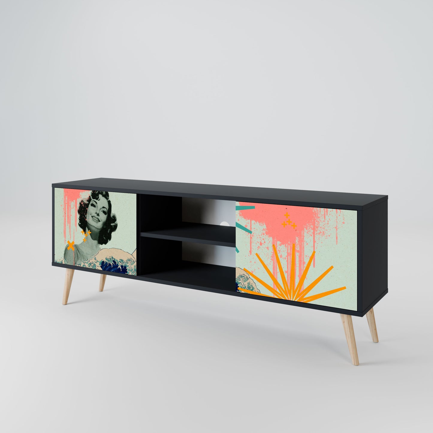 KANAGAWA BEAUTY 2-Door TV Stand in Black Finish