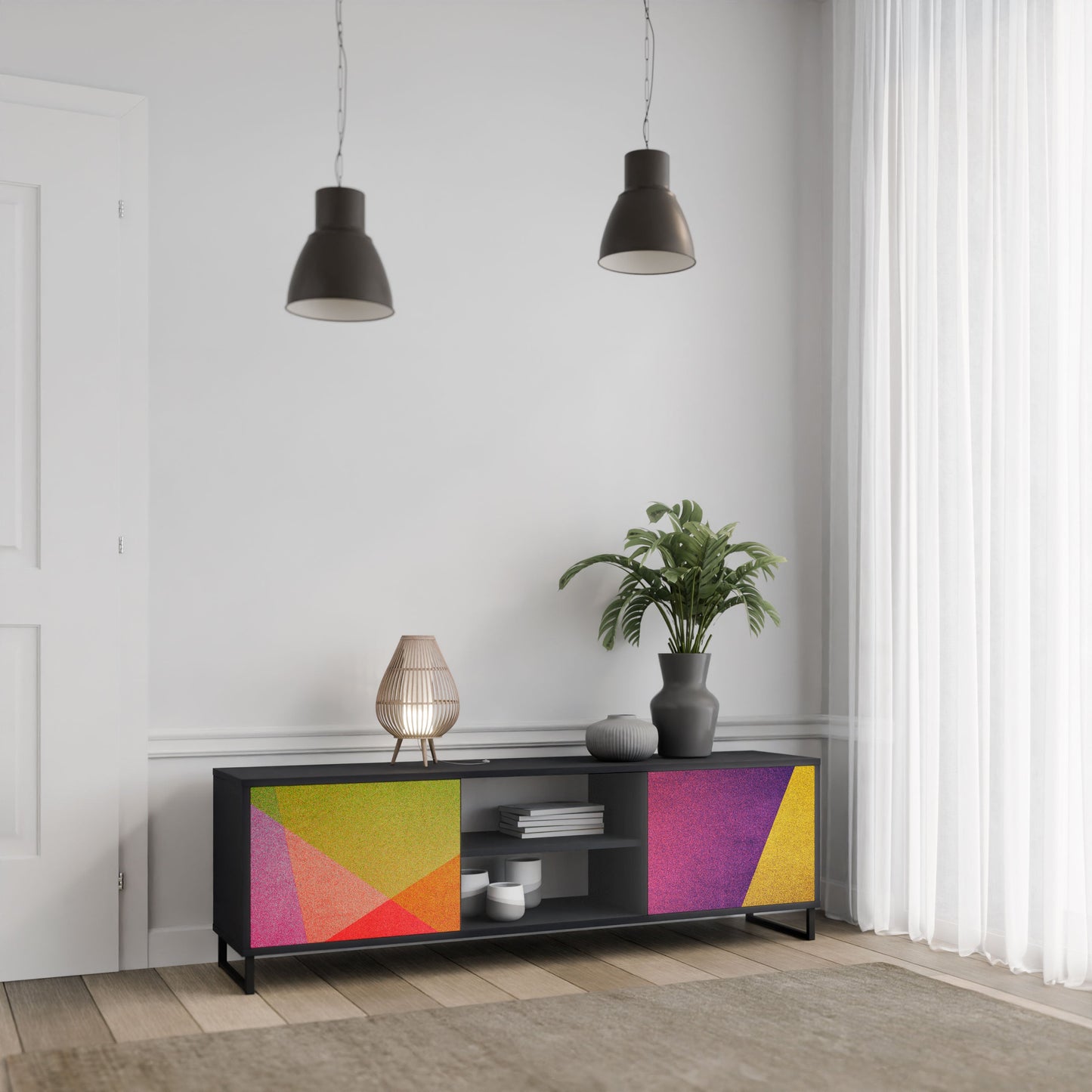 VIVID GEOMETRY 2-Door TV Stand in Black Finish