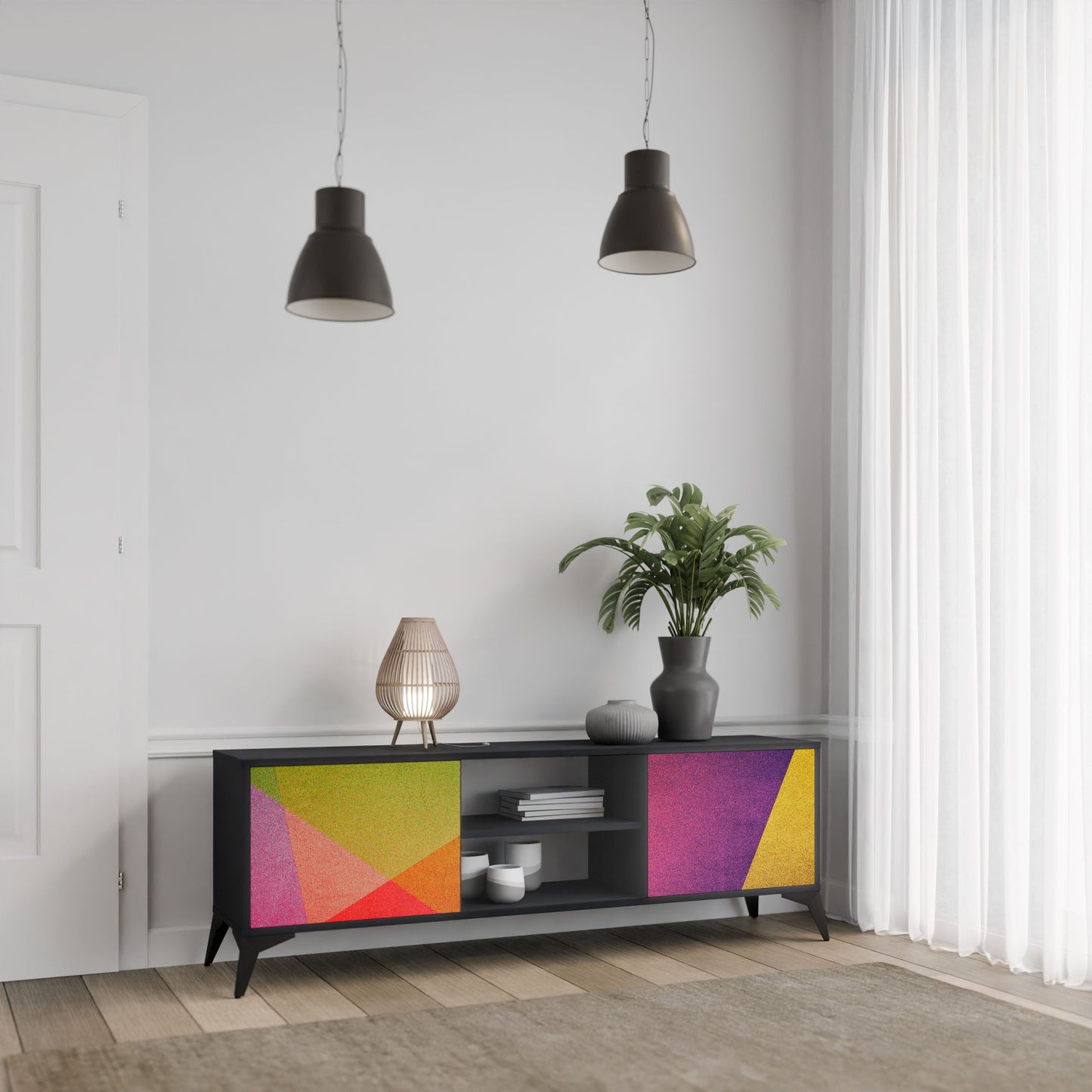 VIVID GEOMETRY 2-Door TV Stand in Black Finish