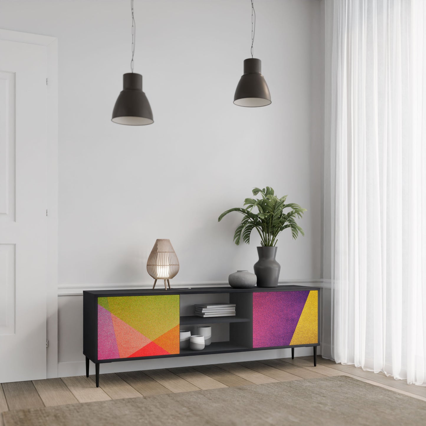 VIVID GEOMETRY 2-Door TV Stand in Black Finish