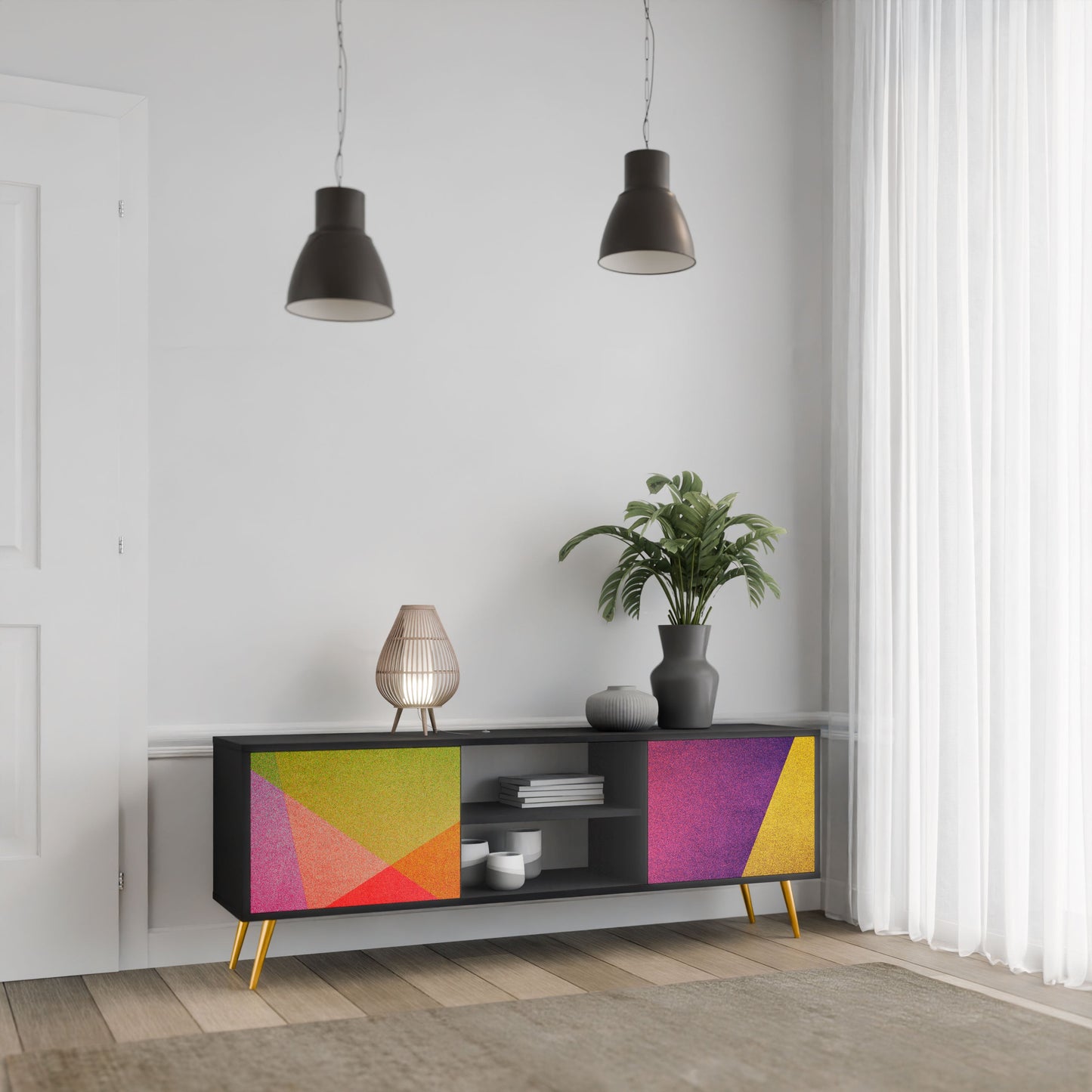 VIVID GEOMETRY 2-Door TV Stand in Black Finish