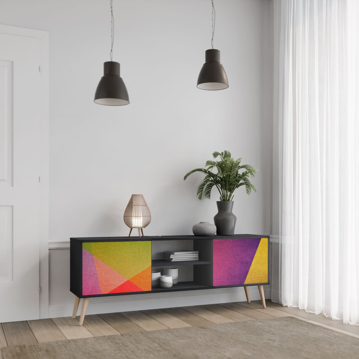 VIVID GEOMETRY 2-Door TV Stand in Black Finish
