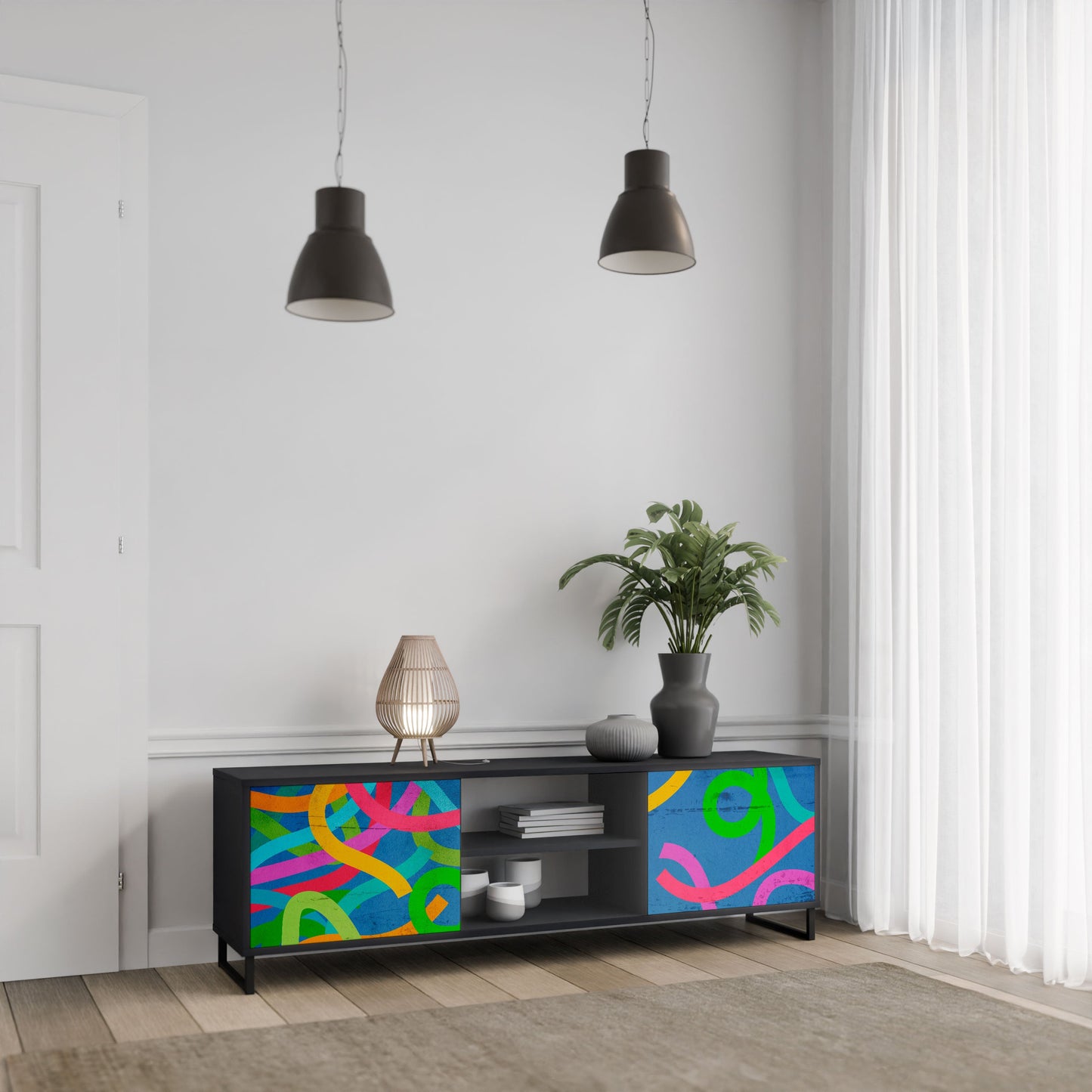STREAMER TANGLE 2-Door TV Stand in Black Finish