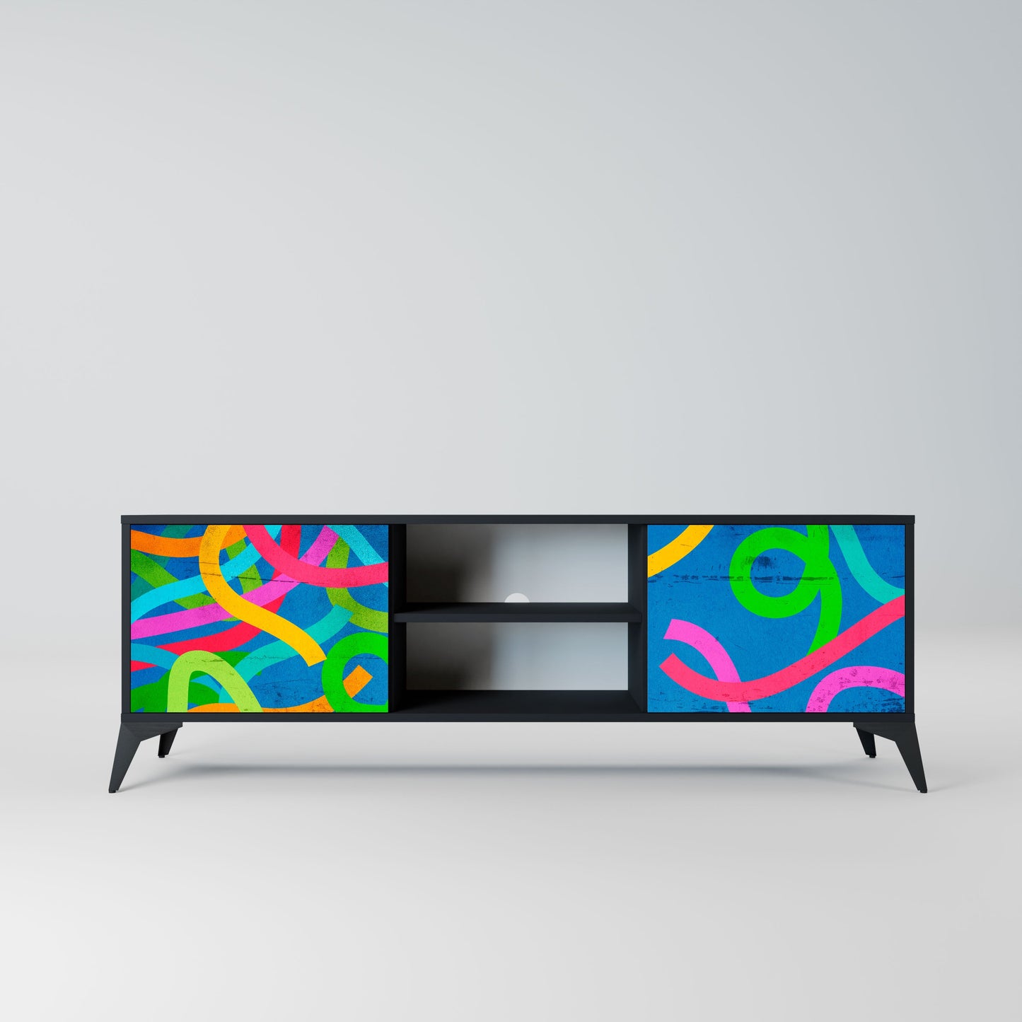 STREAMER TANGLE 2-Door TV Stand in Black Finish